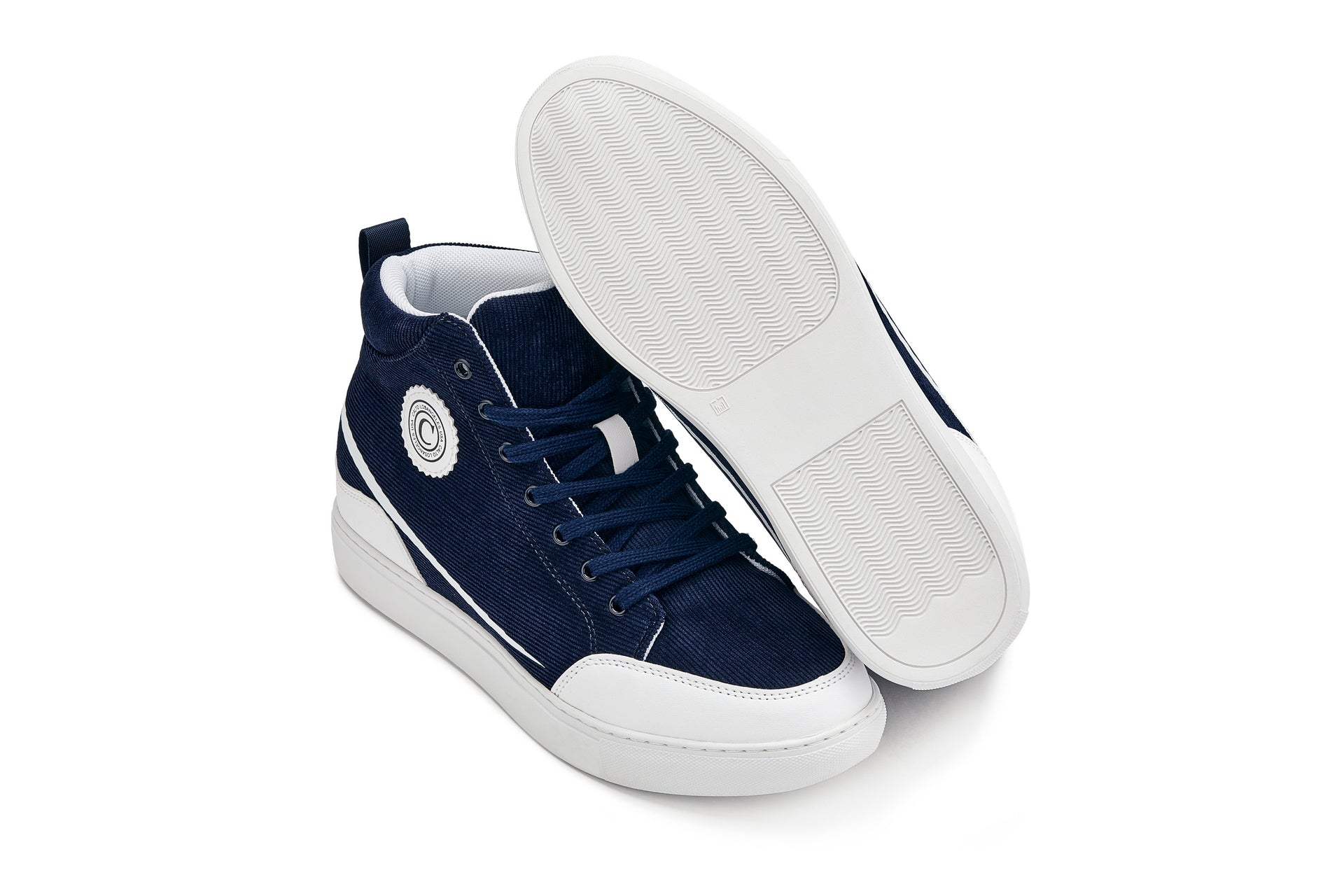 S4132 - 2.6 Inches Taller (Navy Blue/White Sole) - Corduroy Ankle Top Men's Sneak-boot
