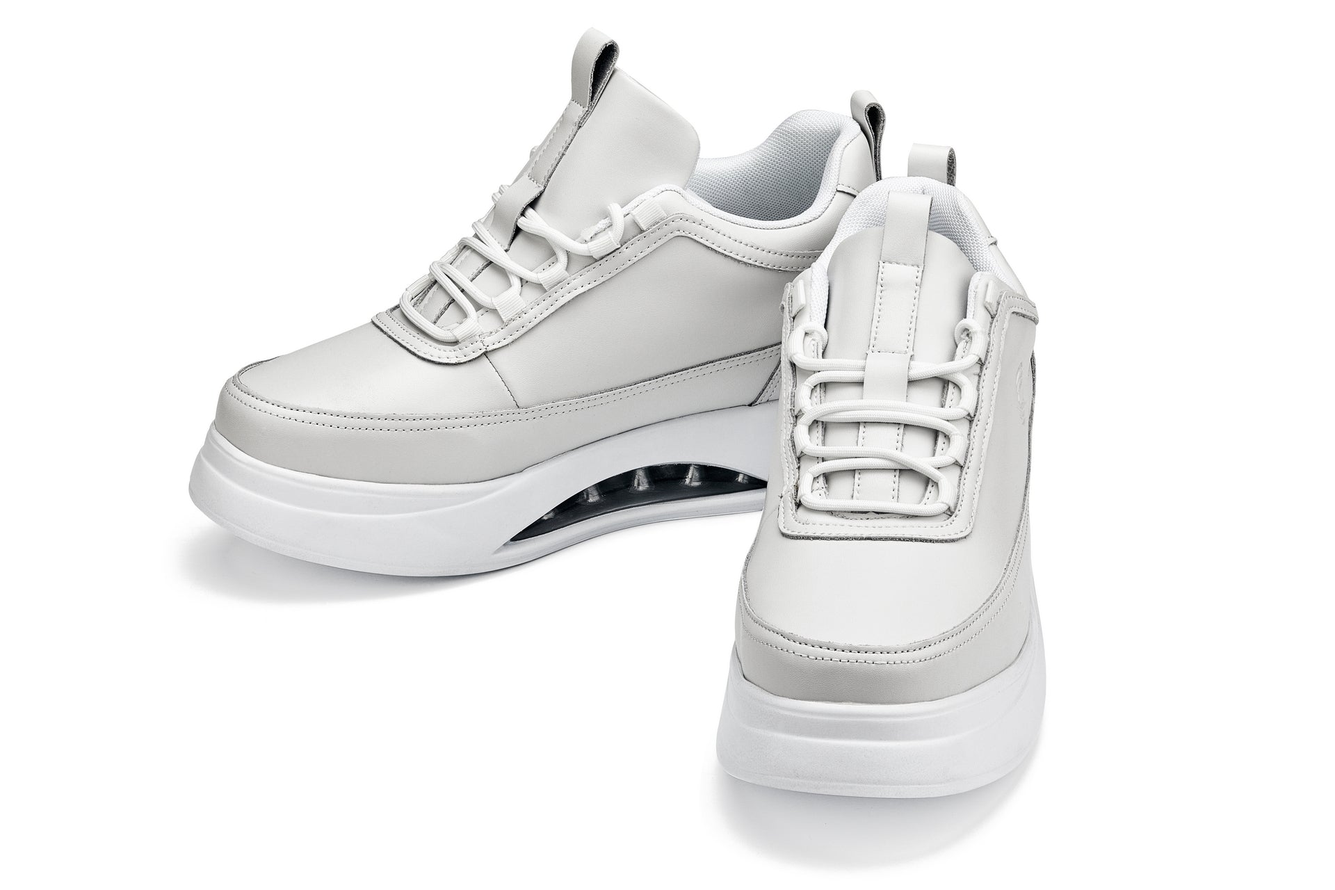 S4926 - 3.2 Inches Taller (Bone/White Sole) - Chunky Elevated Platform Men's Sneakers