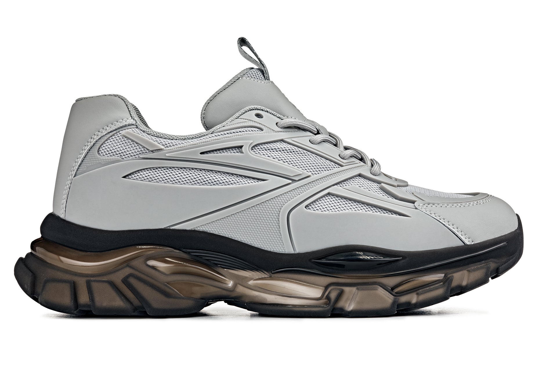 S5281 - 2.6 Inches Taller (Cement/Translucent Onyx Sole) - Chunky Sole Sporty Men's Sneakers