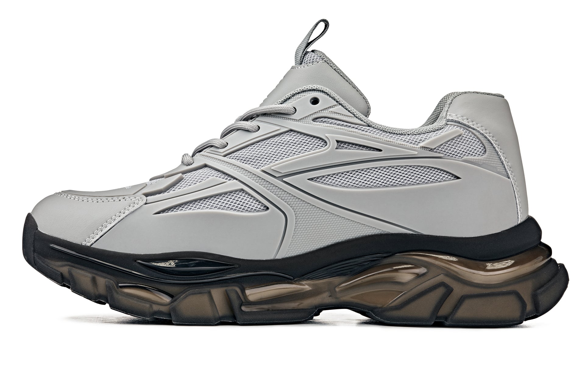 S5281 - 2.6 Inches Taller (Cement/Translucent Onyx Sole) - Chunky Sole Sporty Men's Sneakers