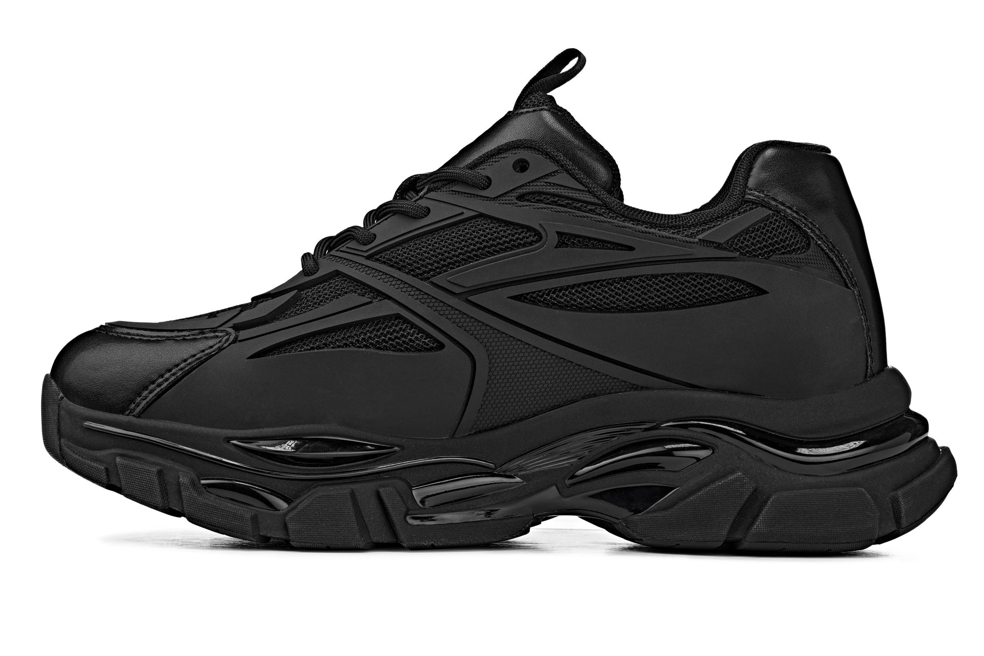 S5282 - 2.6 Inches Taller (Jet Black/Onyx Sole) - Chunky Sole Sporty Men's Sneakers