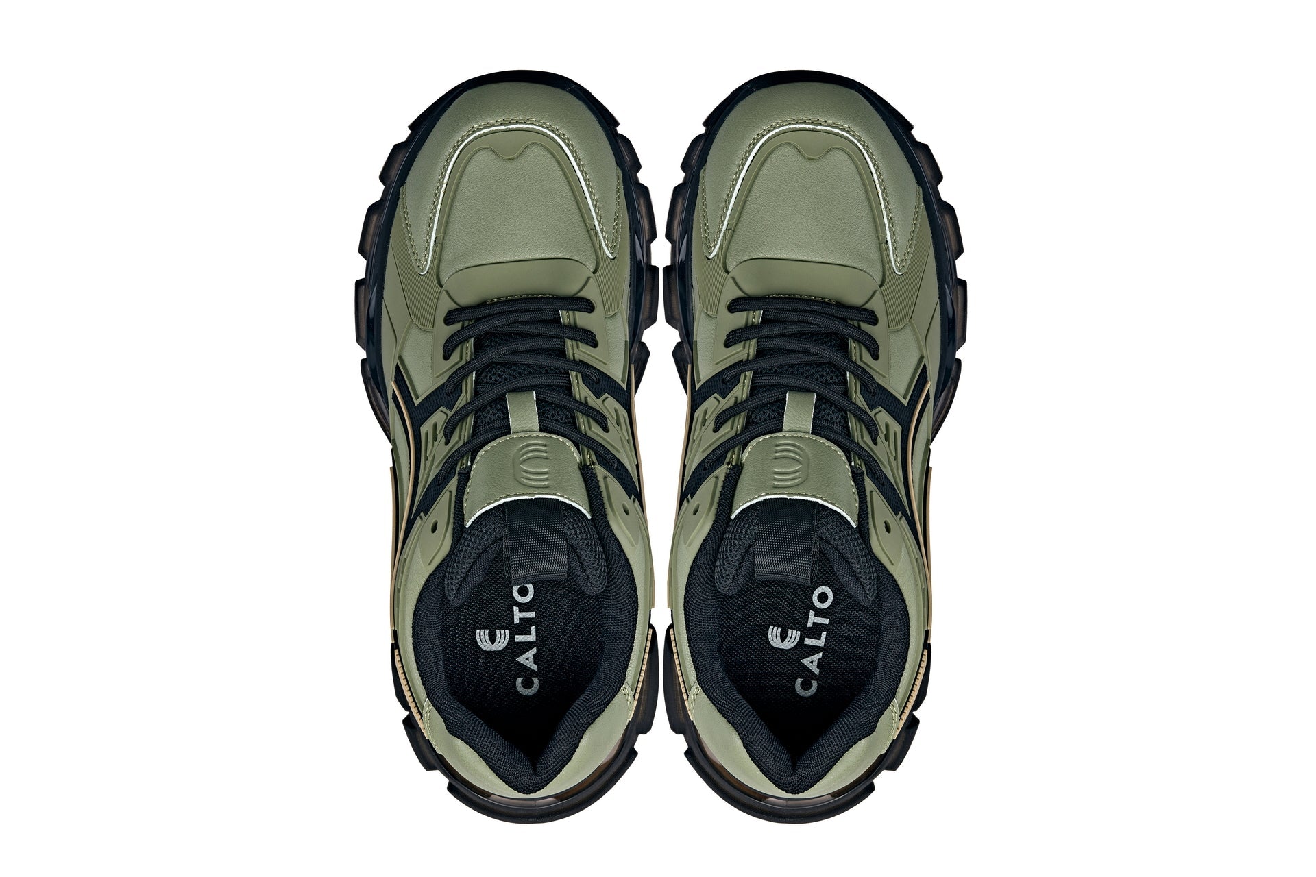 S5284 - 2.6 Inches Taller (Khaki Green/Translucent Onyx Sole) - Chunky Sole Sporty Men's Sneakers