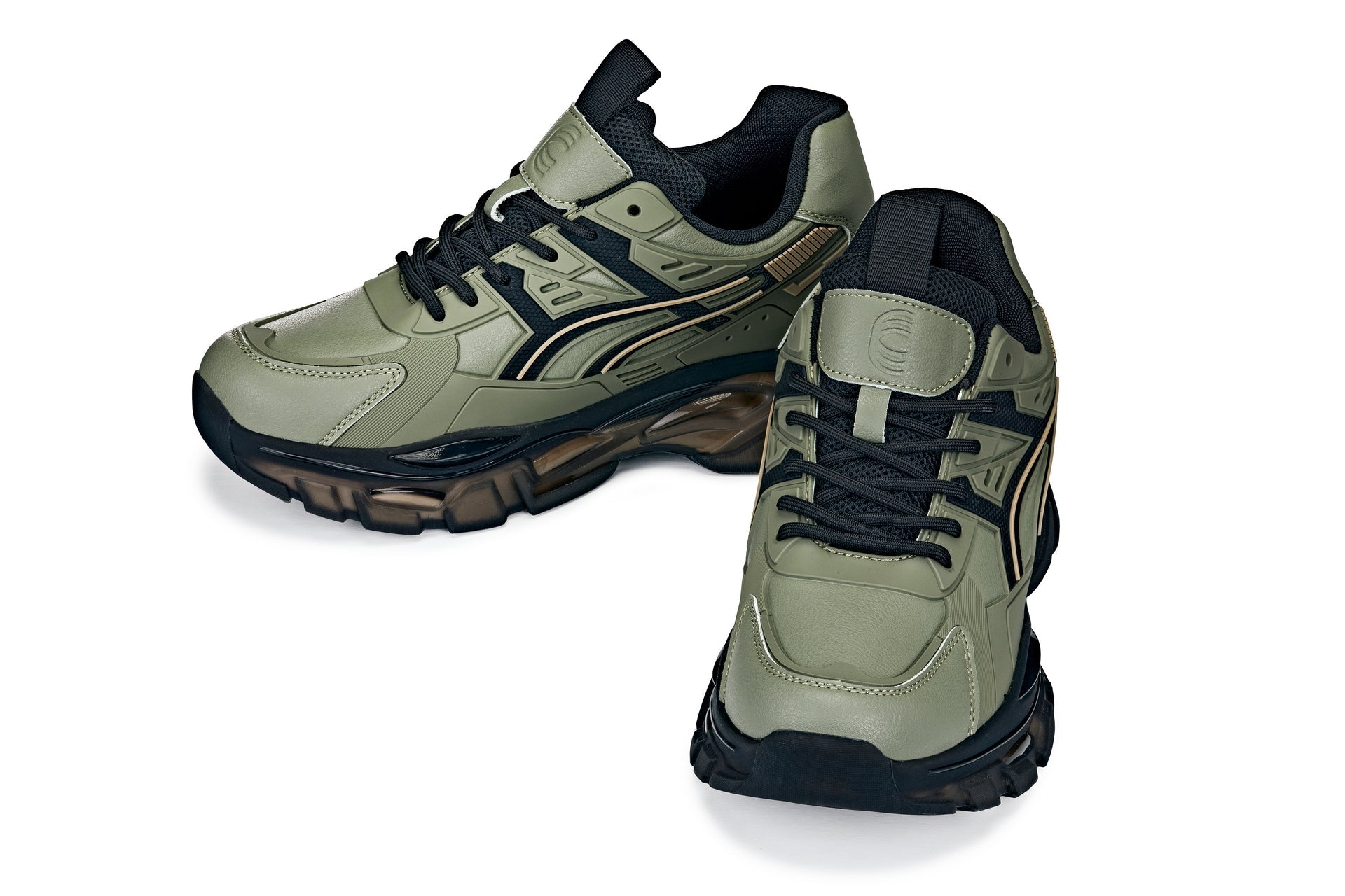 S5284 - 2.6 Inches Taller (Khaki Green/Translucent Onyx Sole) - Chunky Sole Sporty Men's Sneakers