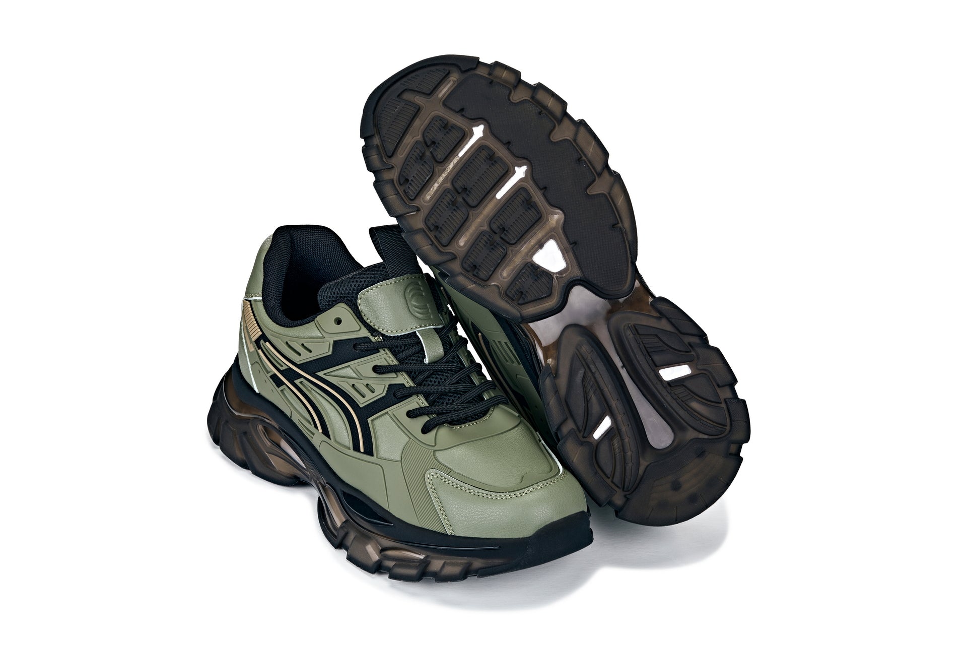 S5284 - 2.6 Inches Taller (Khaki Green/Translucent Onyx Sole) - Chunky Sole Sporty Men's Sneakers