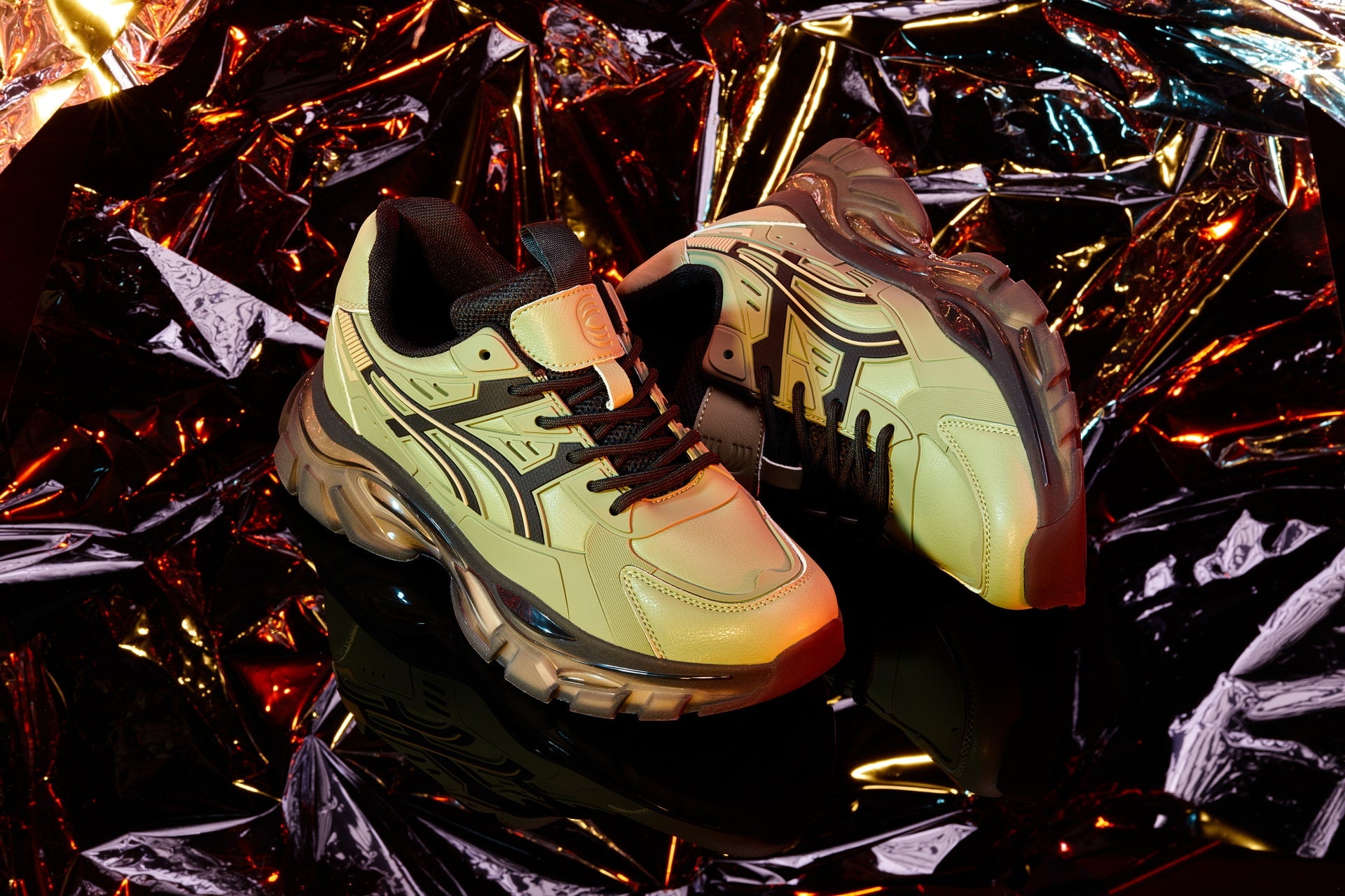 S5284 - 2.6 Inches Taller (Khaki Green/Translucent Onyx Sole) - Chunky Sole Sporty Men's Sneakers