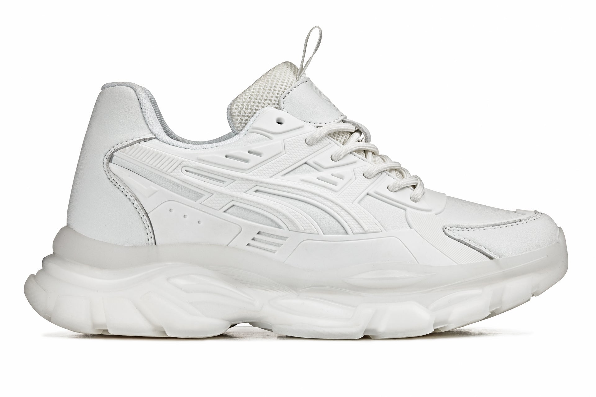 S5285 - 2.6 Inches Taller (White/Translucent White Sole) - Chunky Sole Sporty Men's Sneakers