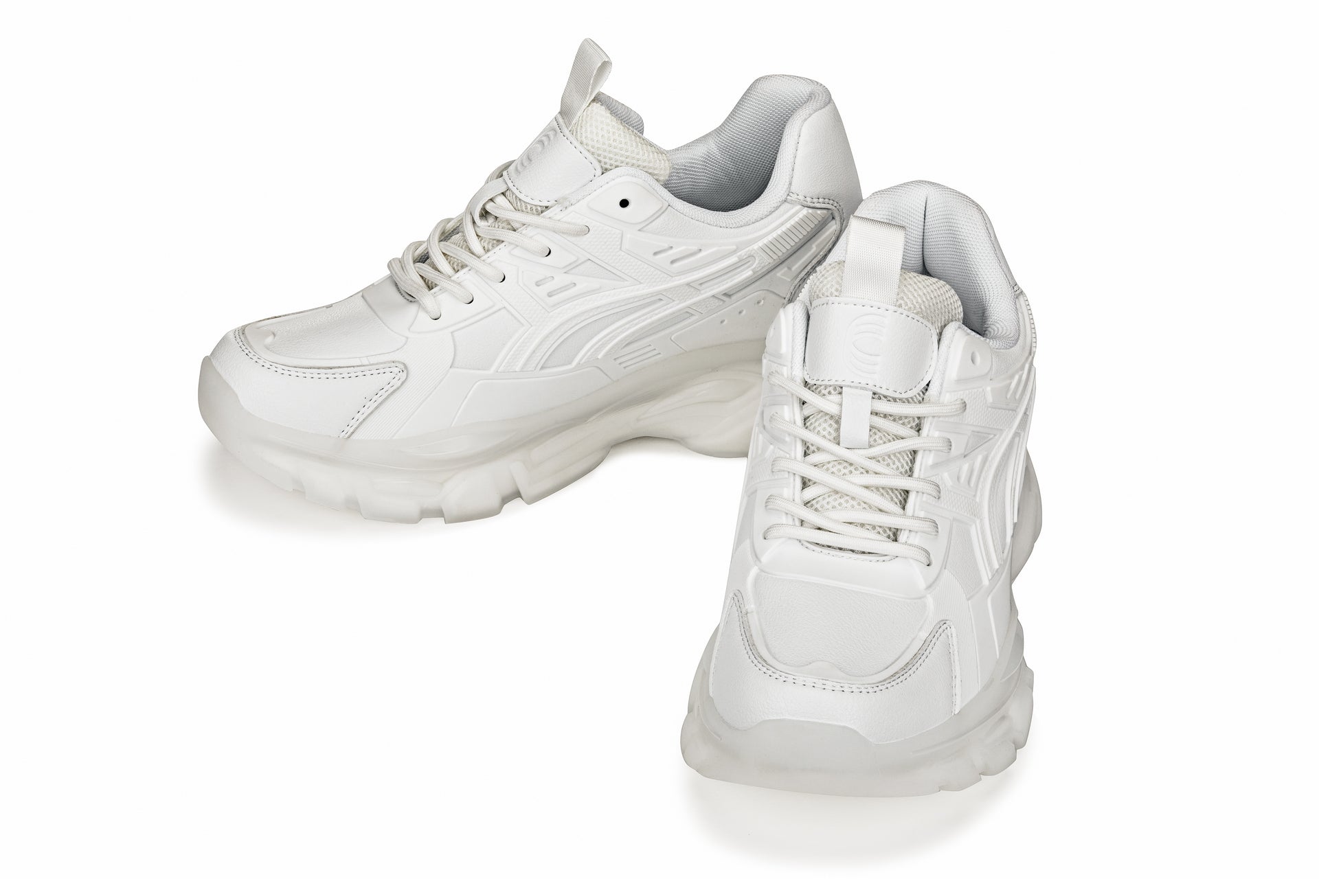 S5285 - 2.6 Inches Taller (White/Translucent White Sole) - Chunky Sole Sporty Men's Sneakers