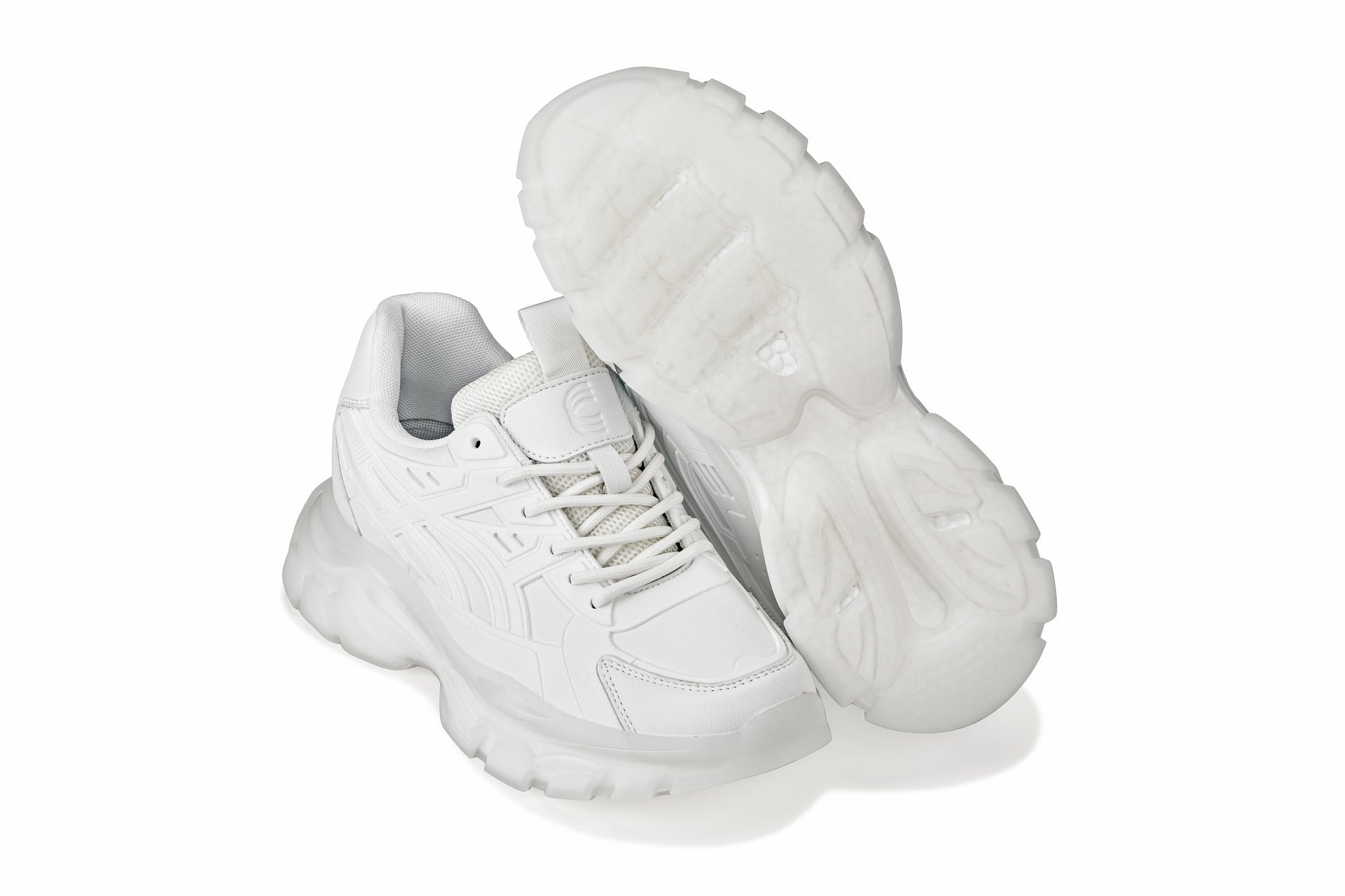 S5285 - 2.6 Inches Taller (White/Translucent White Sole) - Chunky Sole Sporty Men's Sneakers