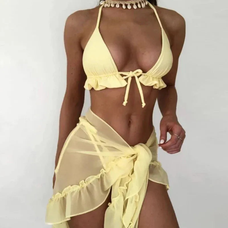 Saffie girl Halter Bandage three piece swimsuit