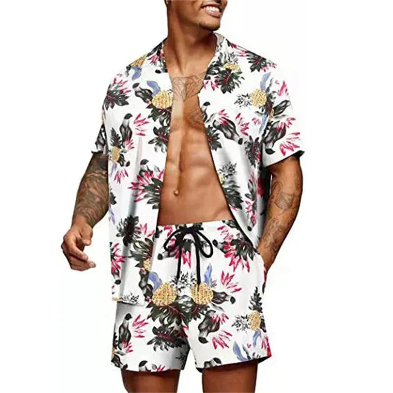 Floral Hawaiian two piece men beach shorts set