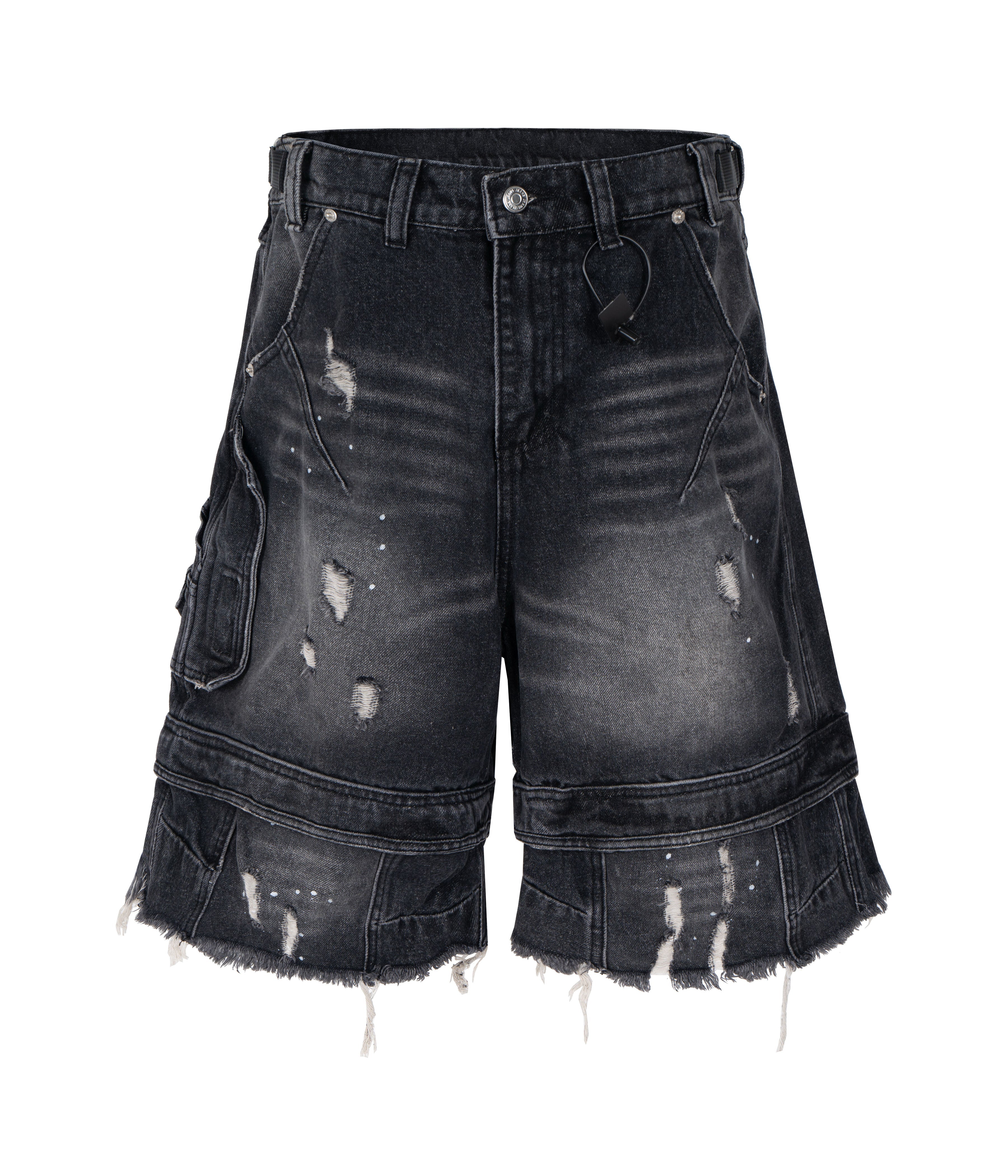 NOIR DISTRESSED CARGO SHORTS
