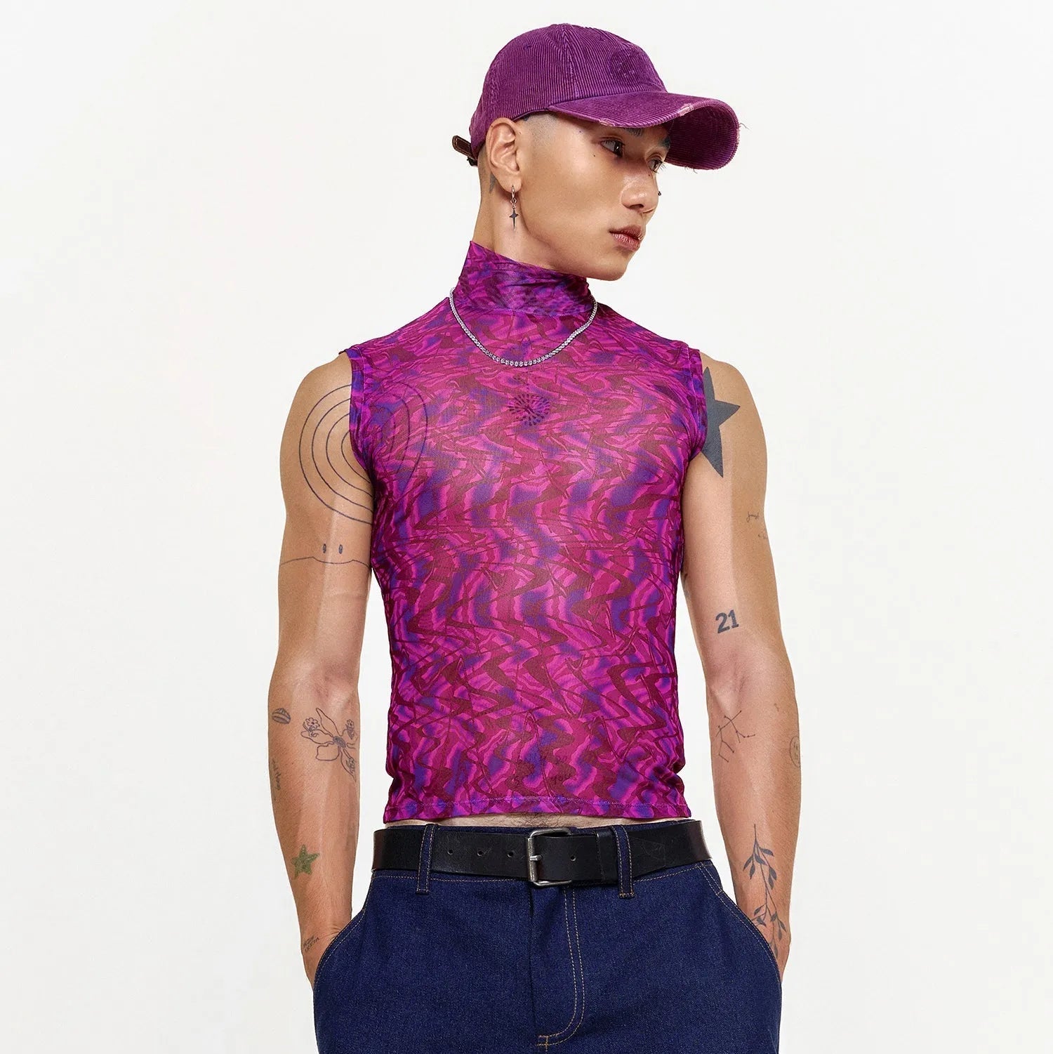 Unisex Sleeveless Psychedelic Mesh Shirt