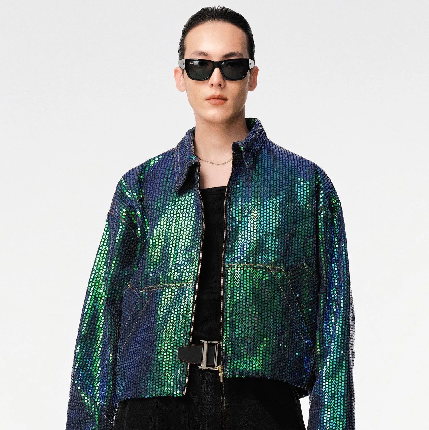 Matrix Sequin Denim Crop Jacket
