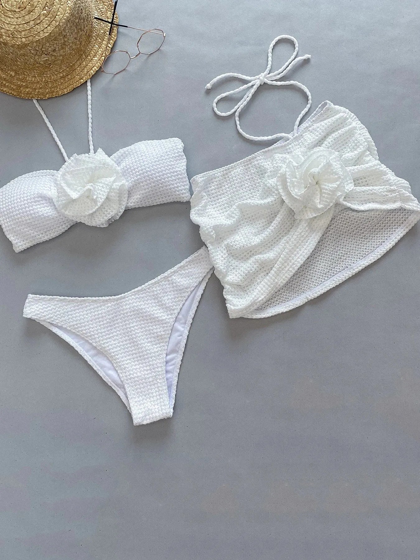 Nealle Crochet Mesh Three Piece swimsuit set