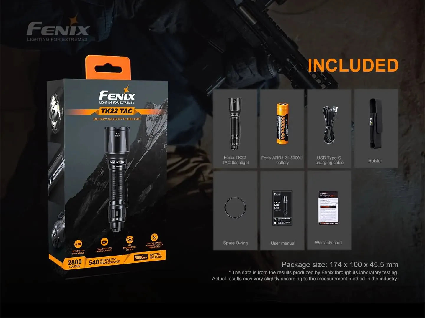 Fenix TK22 TAC Tactical Flashlight - 2800 Lumens
