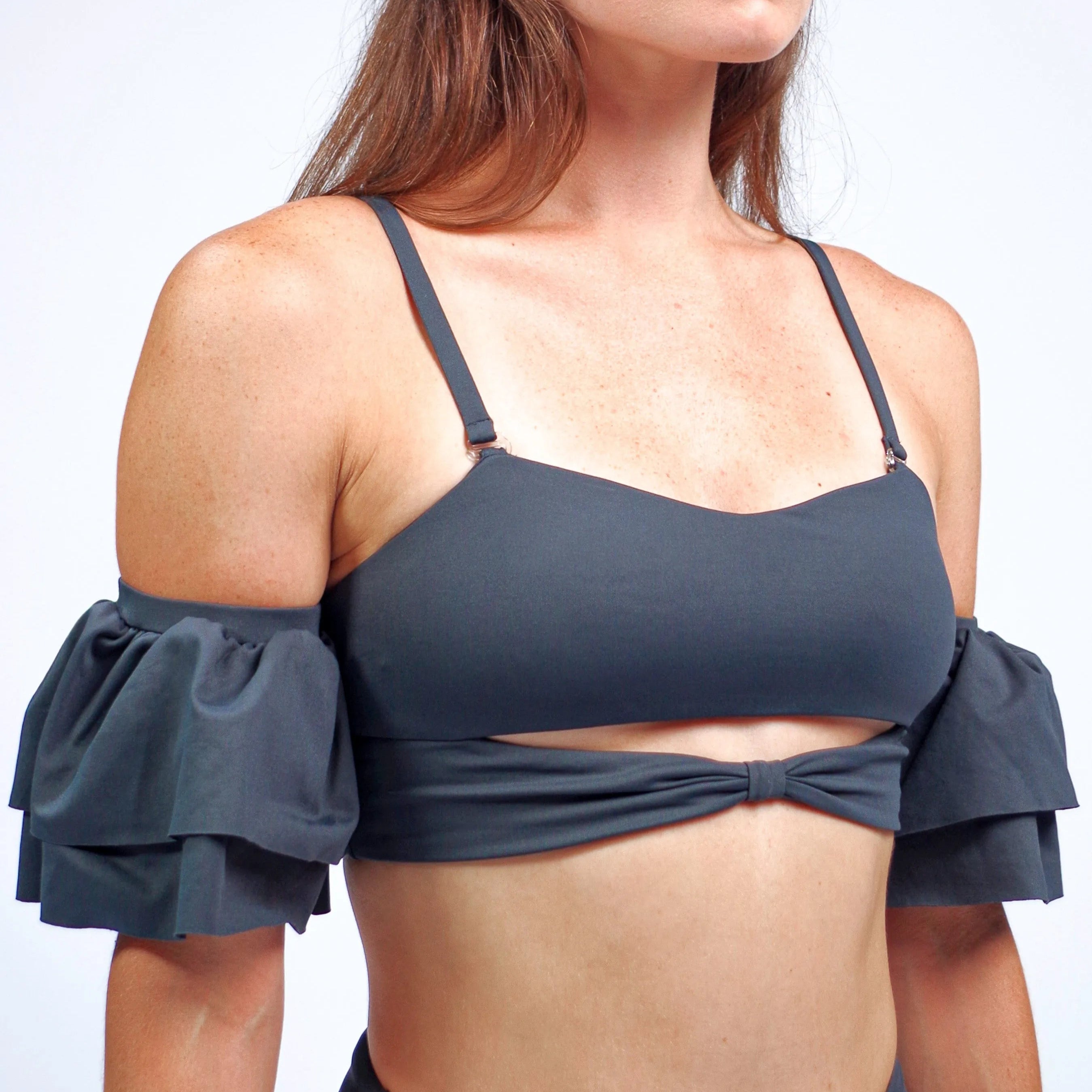 Ty Cutout Bikini Top with Ruffle Sleeves