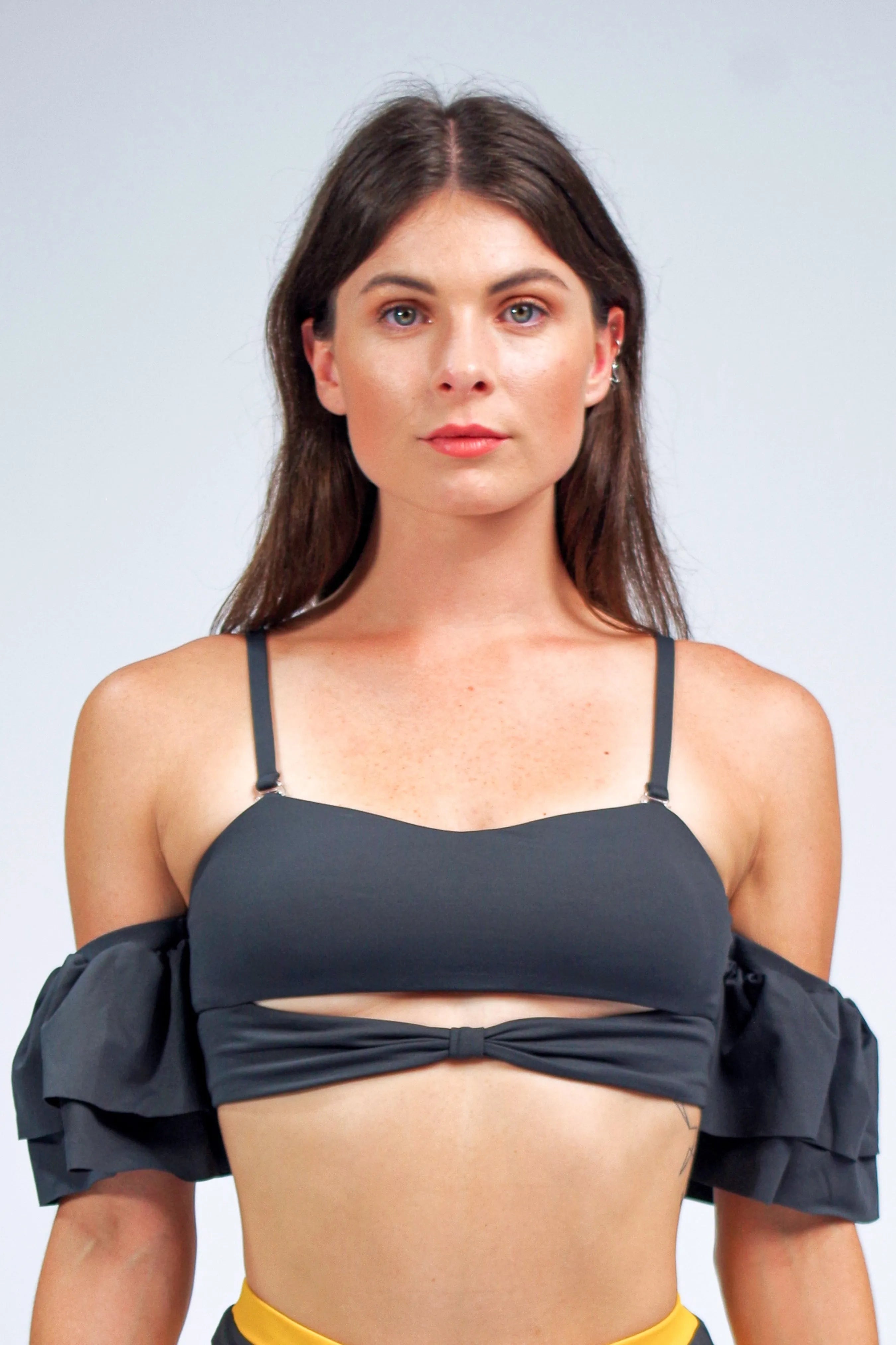 Ty Cutout Bikini Top with Ruffle Sleeves