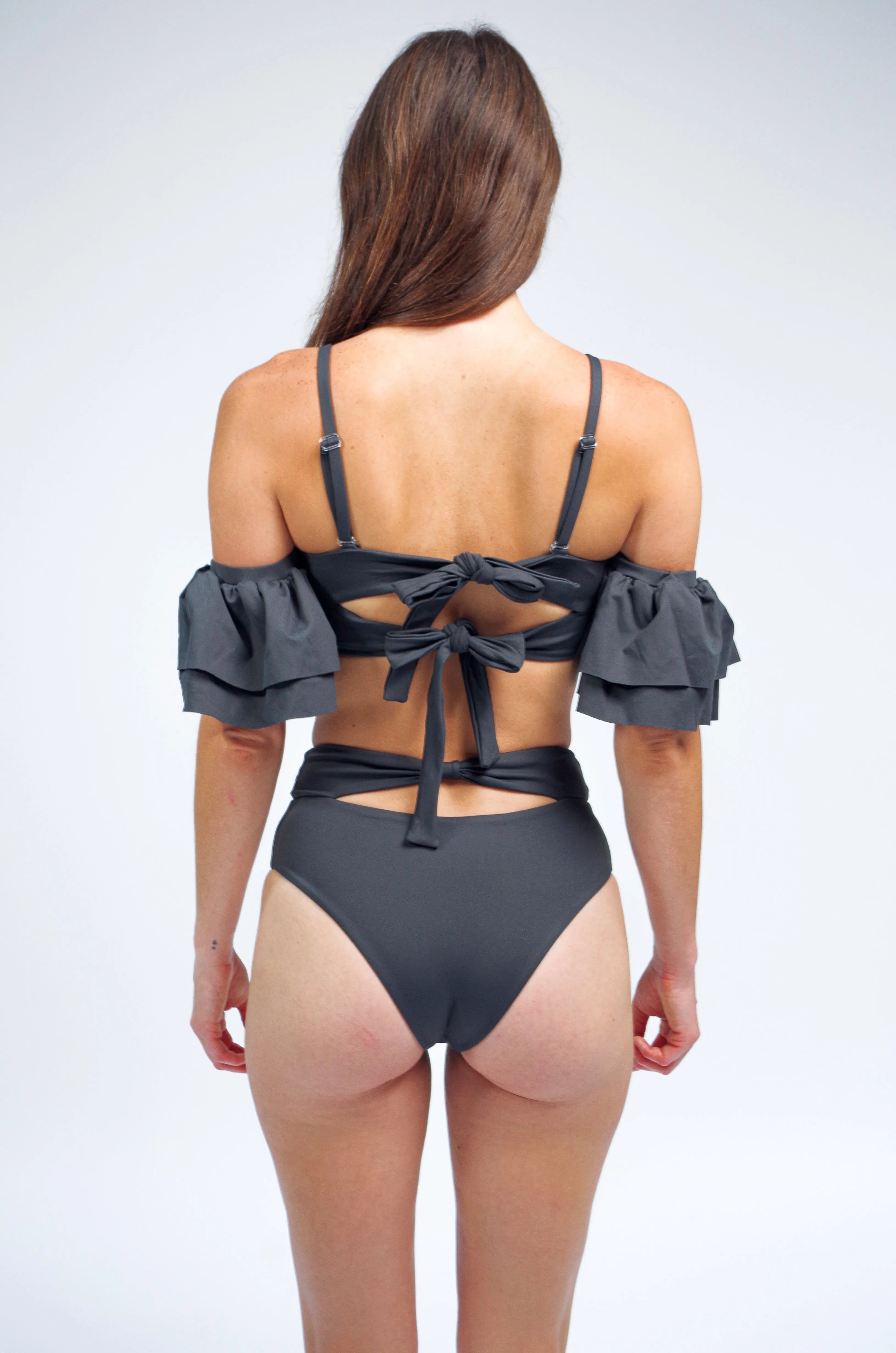 Ty Cutout Bikini Top with Ruffle Sleeves