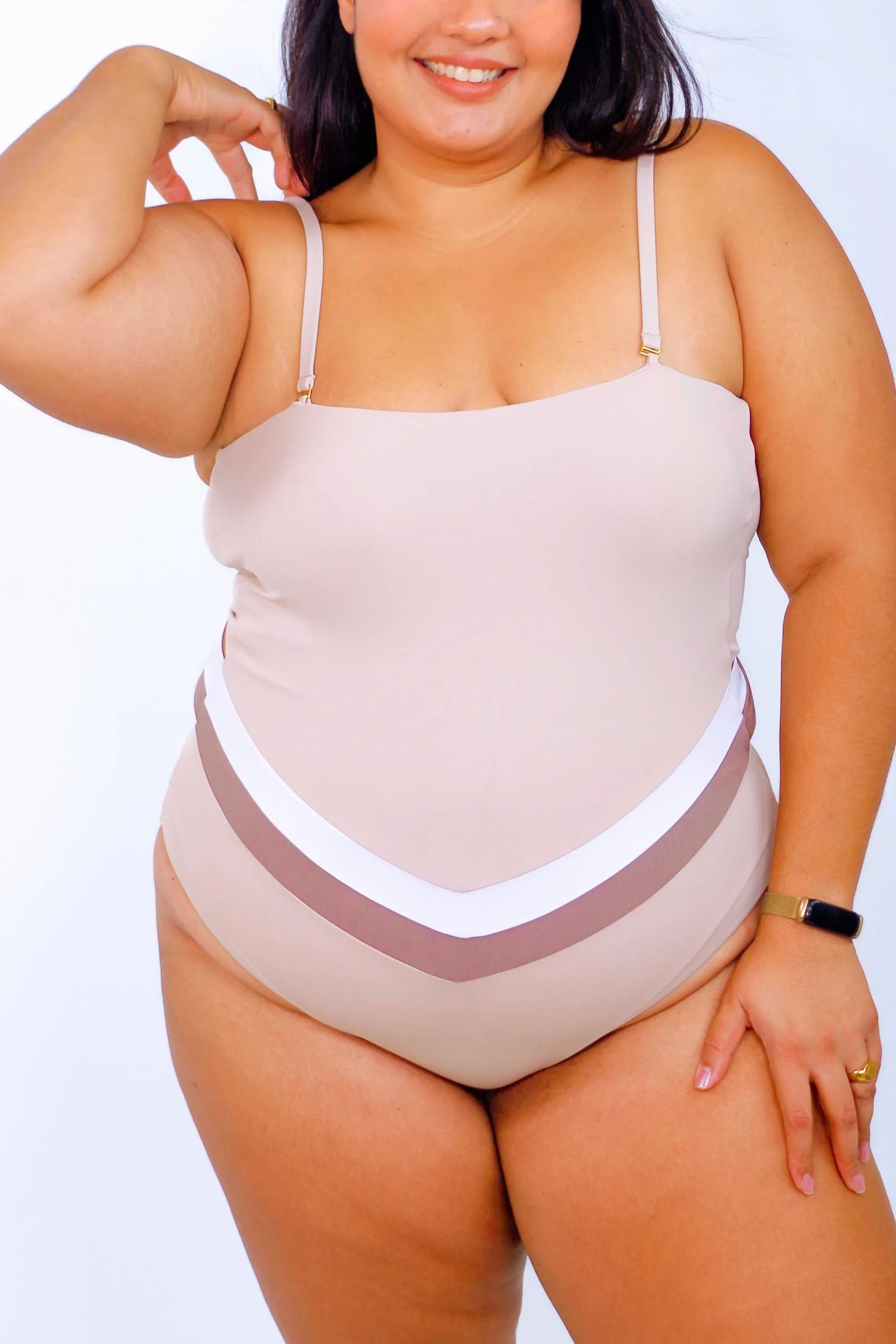 Vee convertible one piece swimsuit, cream