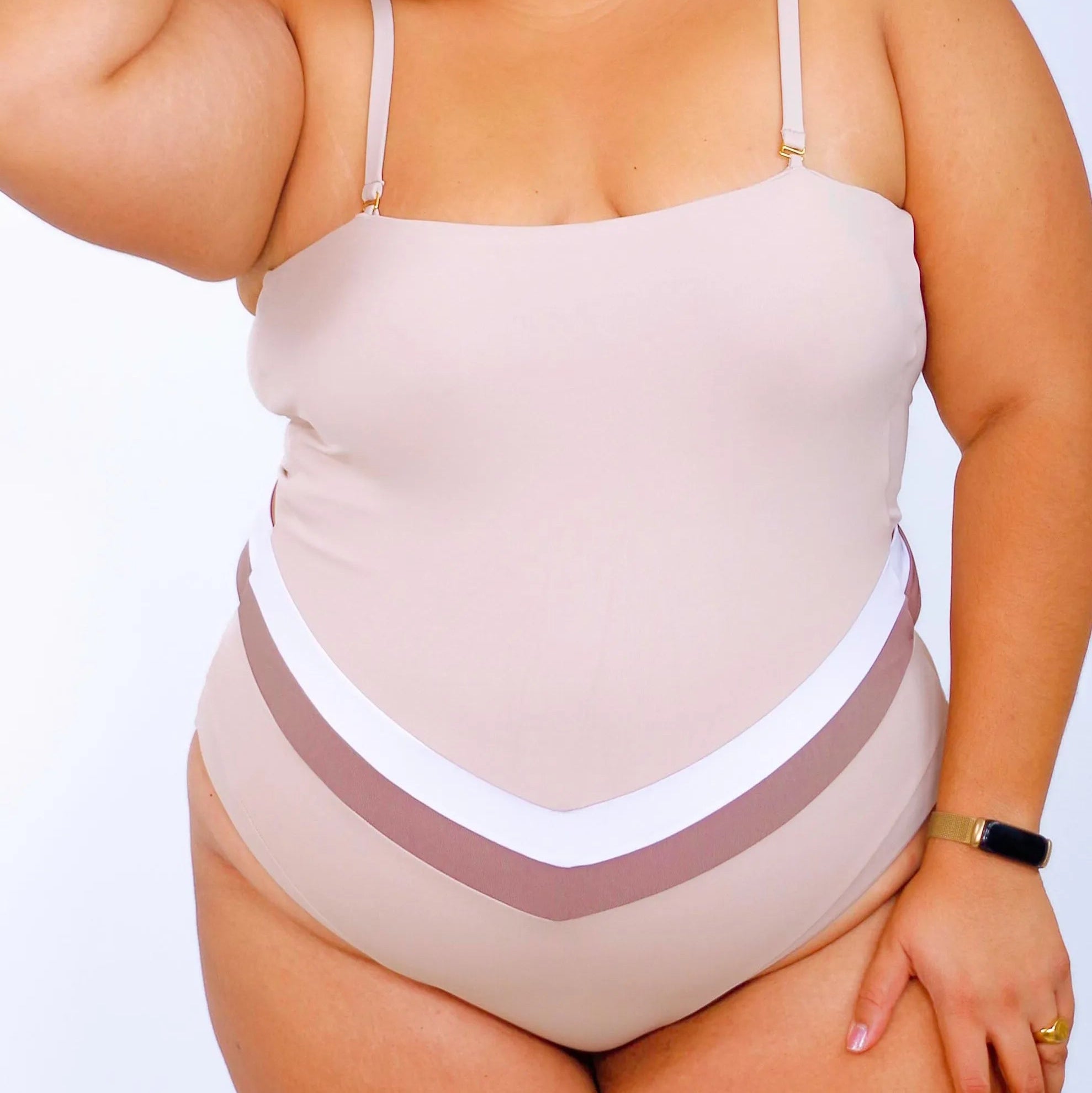 Vee convertible one piece swimsuit, cream