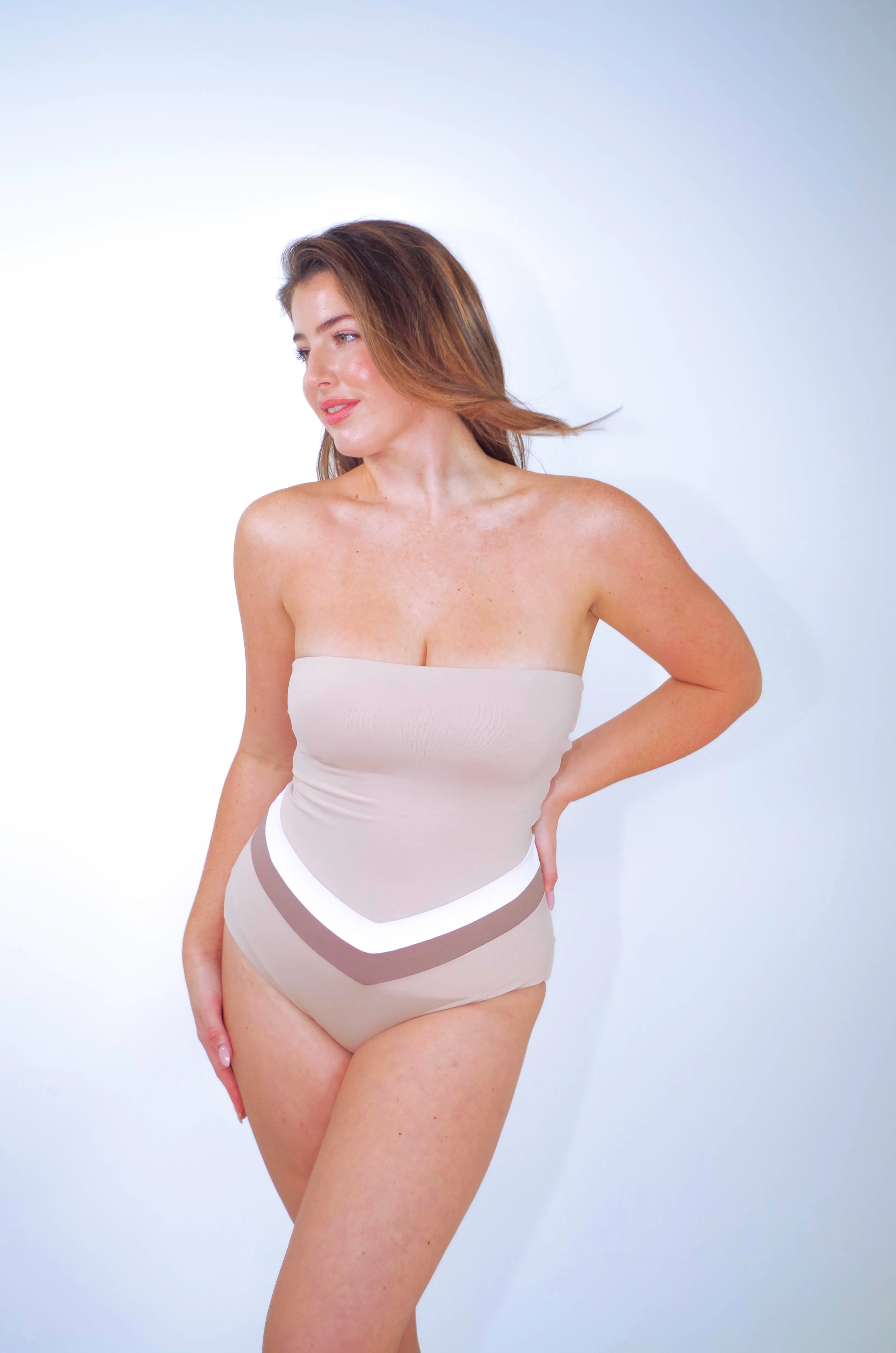 Vee convertible one piece swimsuit, cream