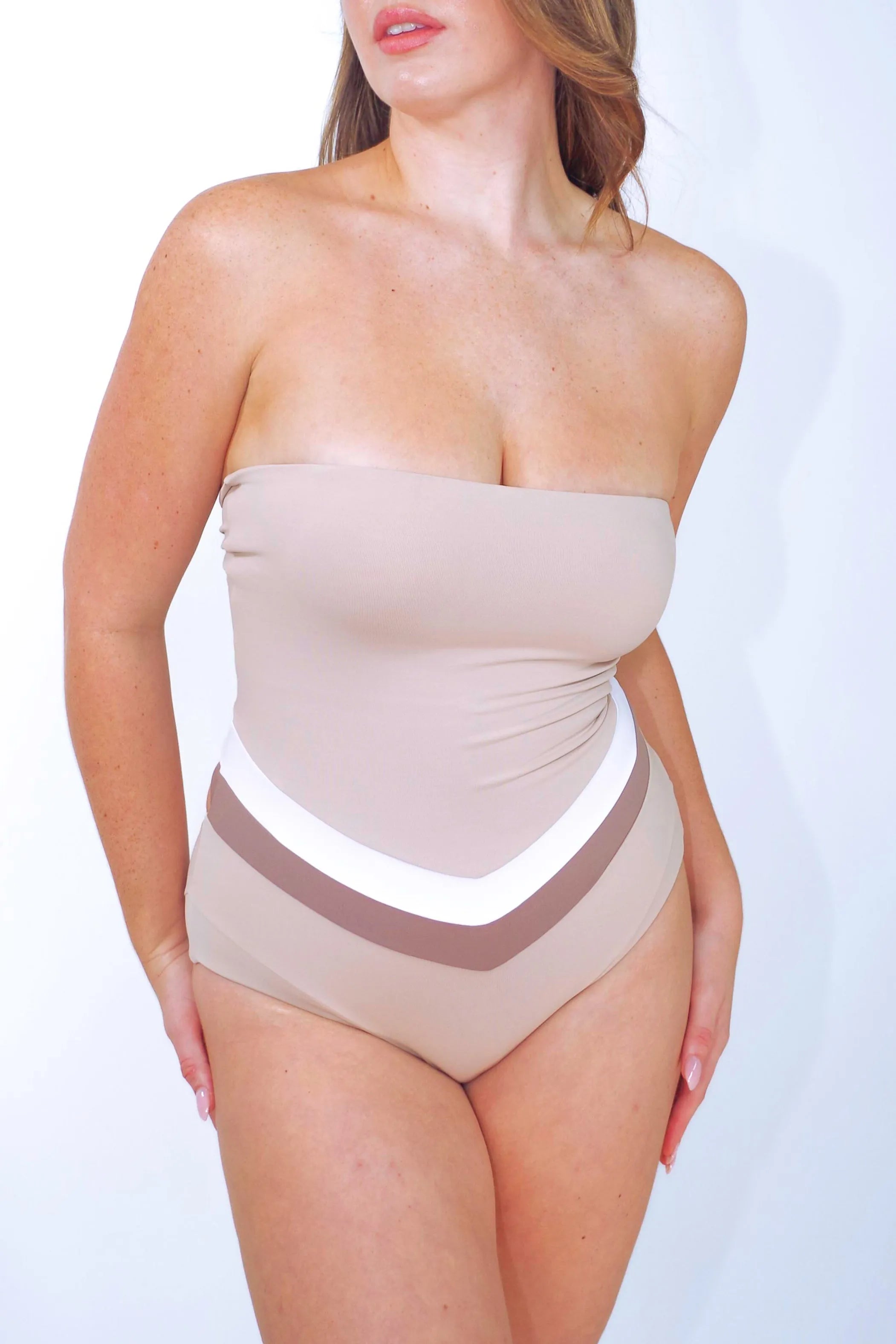 Vee convertible one piece swimsuit, cream