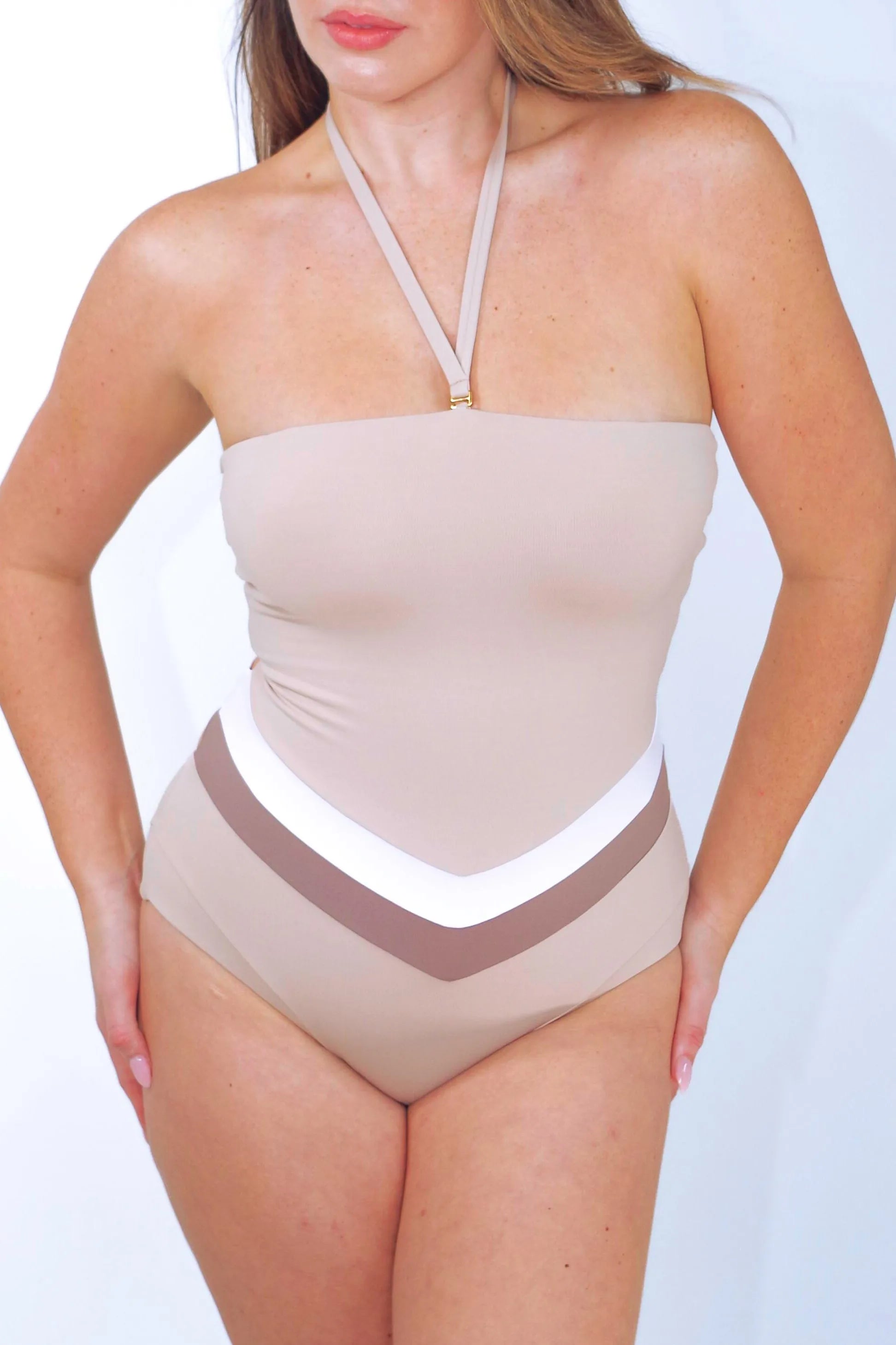 Vee convertible one piece swimsuit, cream