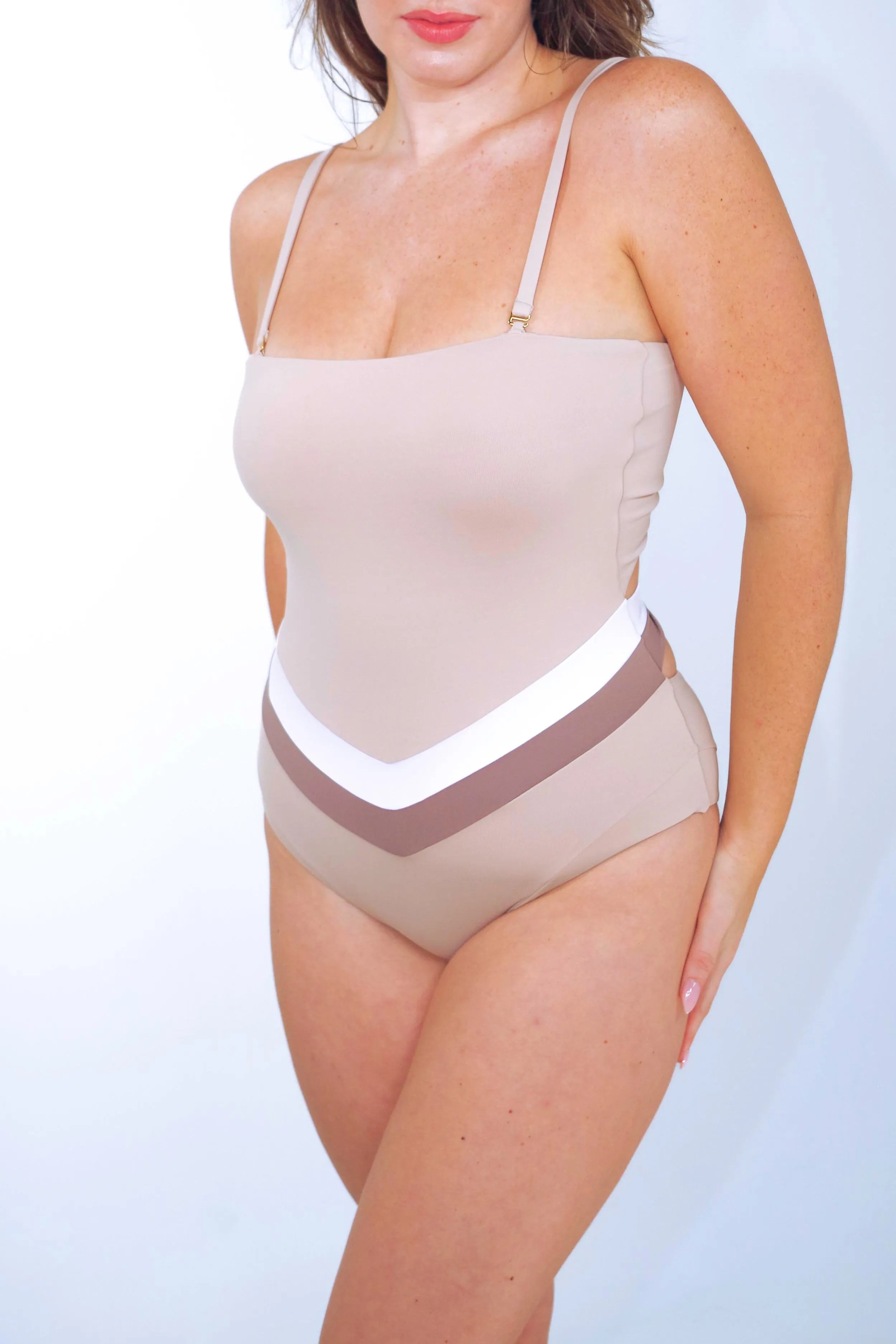 Vee convertible one piece swimsuit, cream