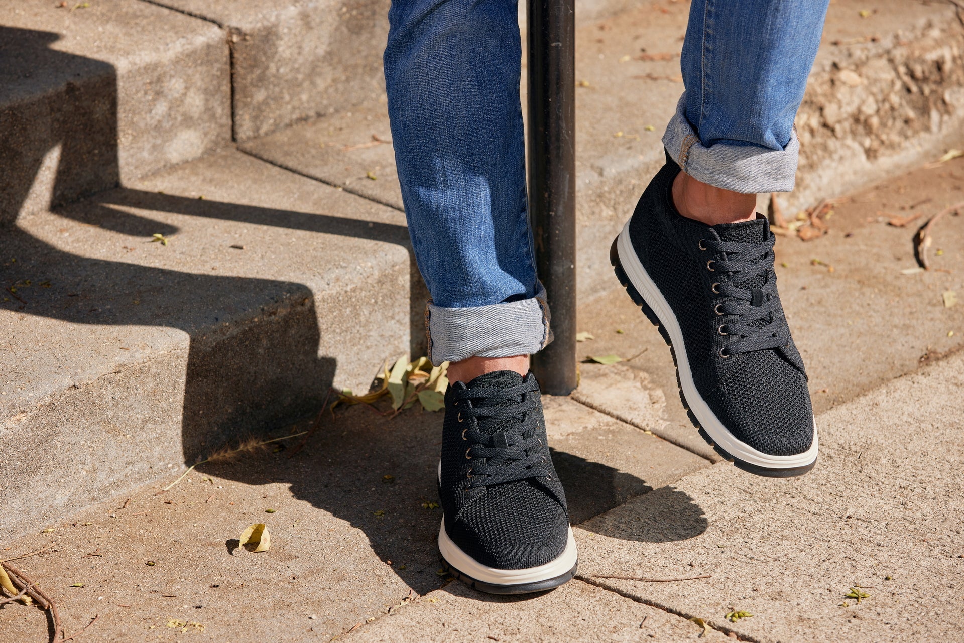X2322 - 2.4 Inches Taller (Black/White & Black Sole) - Lace Up Casual Men's Sneaker