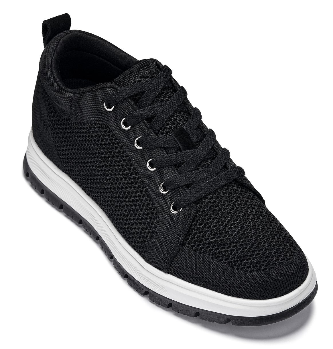 X2322 - 2.4 Inches Taller (Black/White & Black Sole) - Lace Up Casual Men's Sneaker