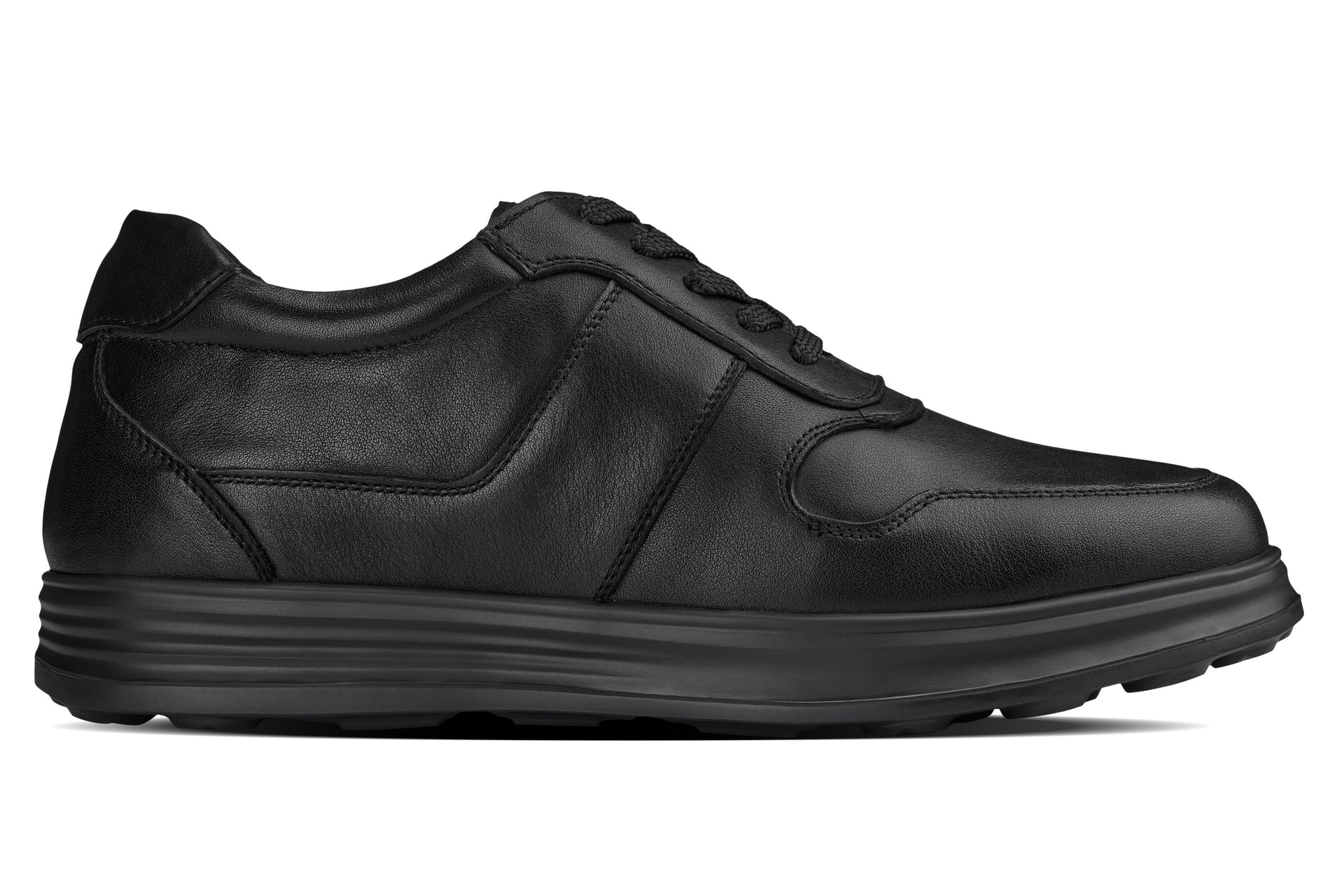 Y7080 - 2.8 Inches Taller (Black) - Lightweight Nappa Leather Men's Sneakers