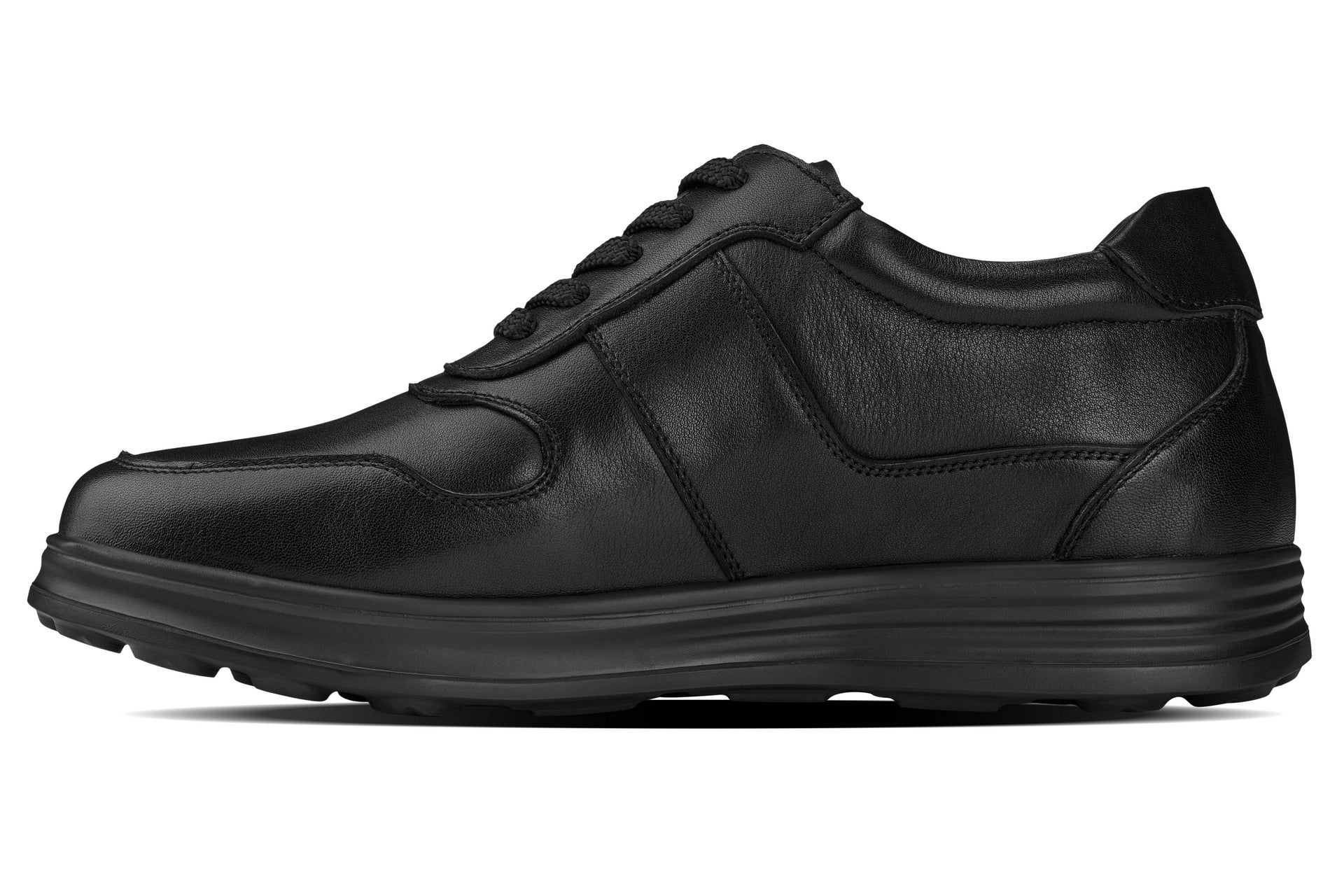 Y7080 - 2.8 Inches Taller (Black) - Lightweight Nappa Leather Men's Sneakers
