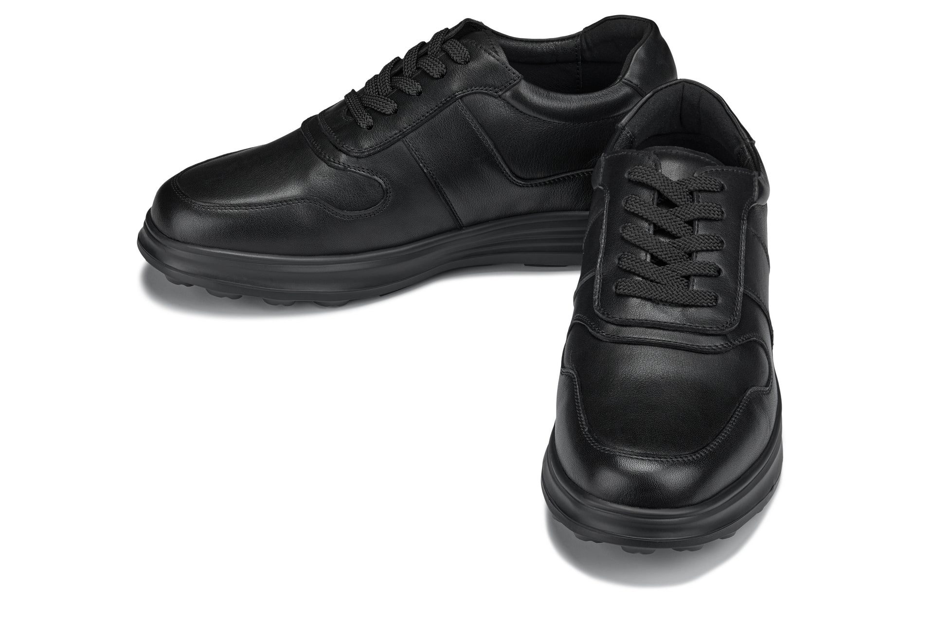 Y7080 - 2.8 Inches Taller (Black) - Lightweight Nappa Leather Men's Sneakers
