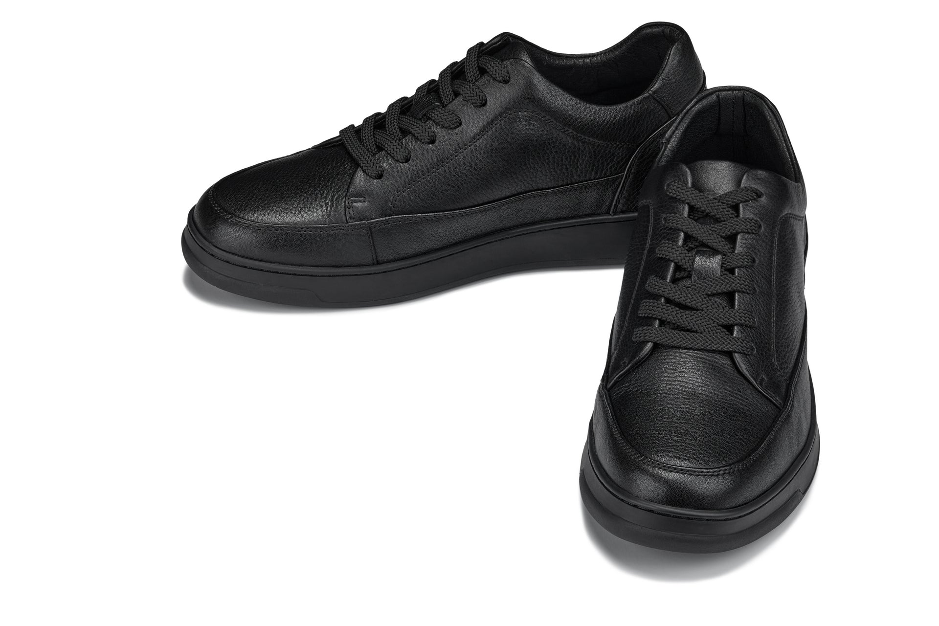 Y7111 - 2.6 Inches Taller (Black) - Elevated Pebble Grain Leather Men's Sneakers