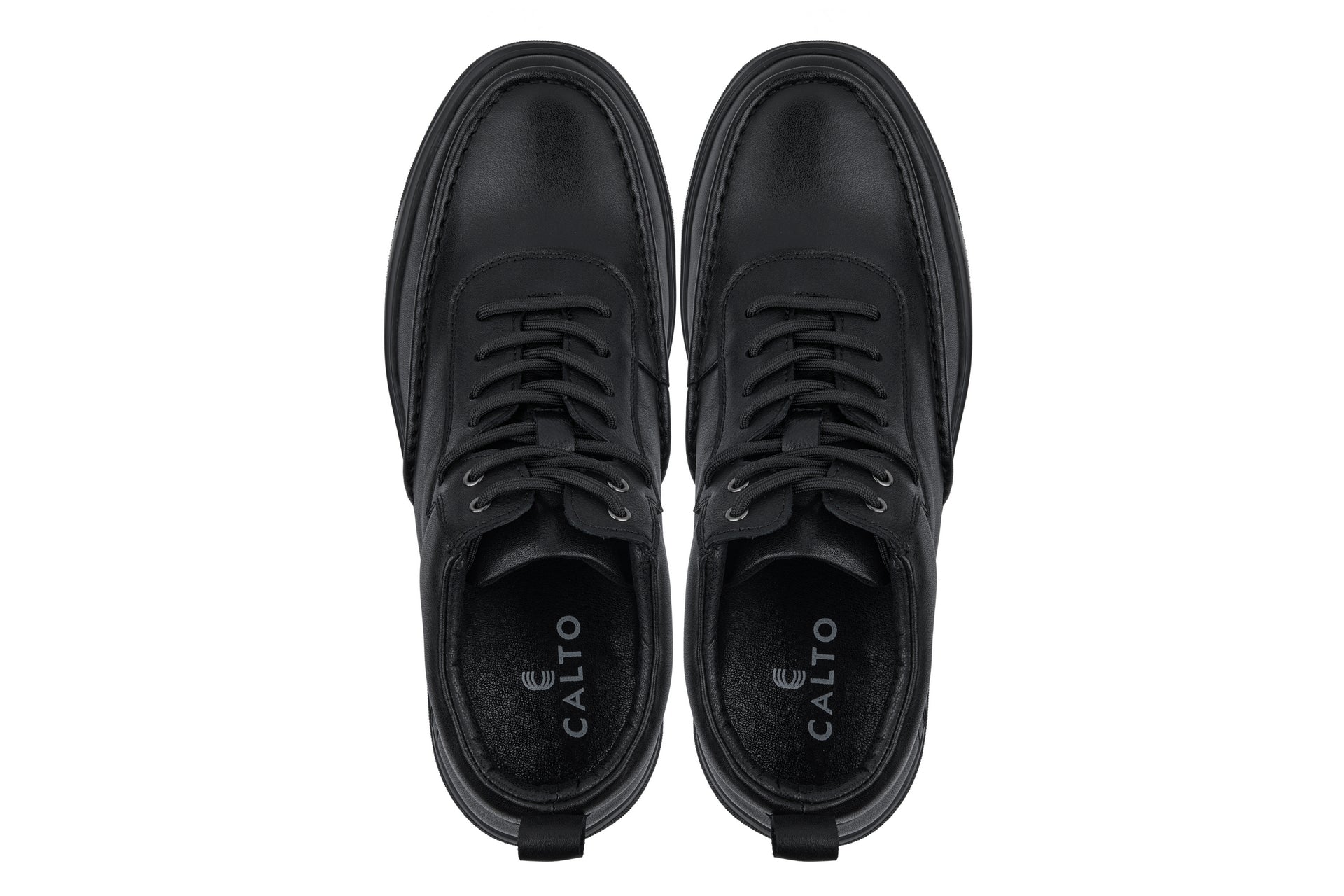 Y7112 - 2.8 Inches Taller (Black) - Nappa Leather Moc-Toe Men's Sneak-Boots