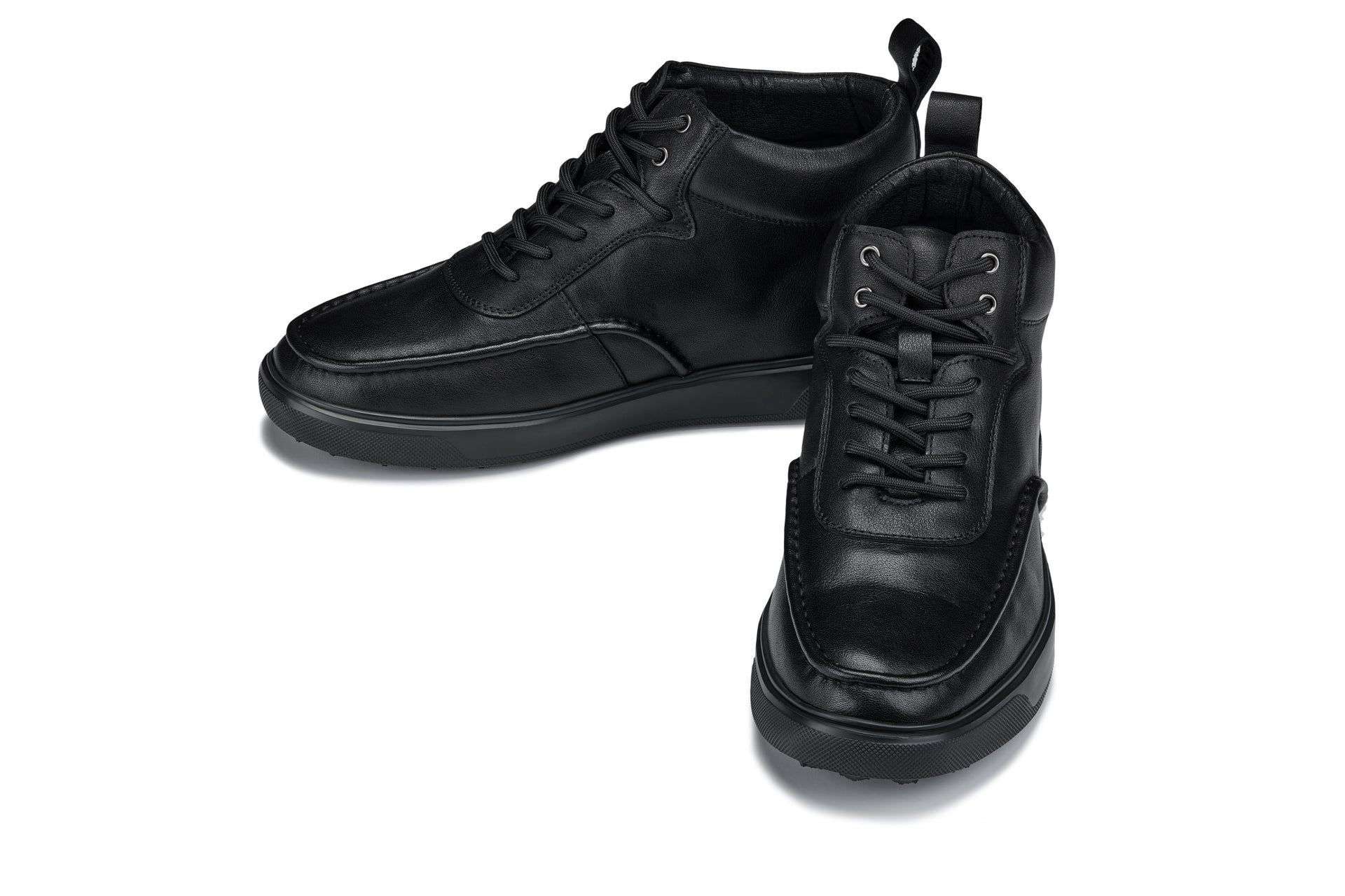 Y7112 - 2.8 Inches Taller (Black) - Nappa Leather Moc-Toe Men's Sneak-Boots