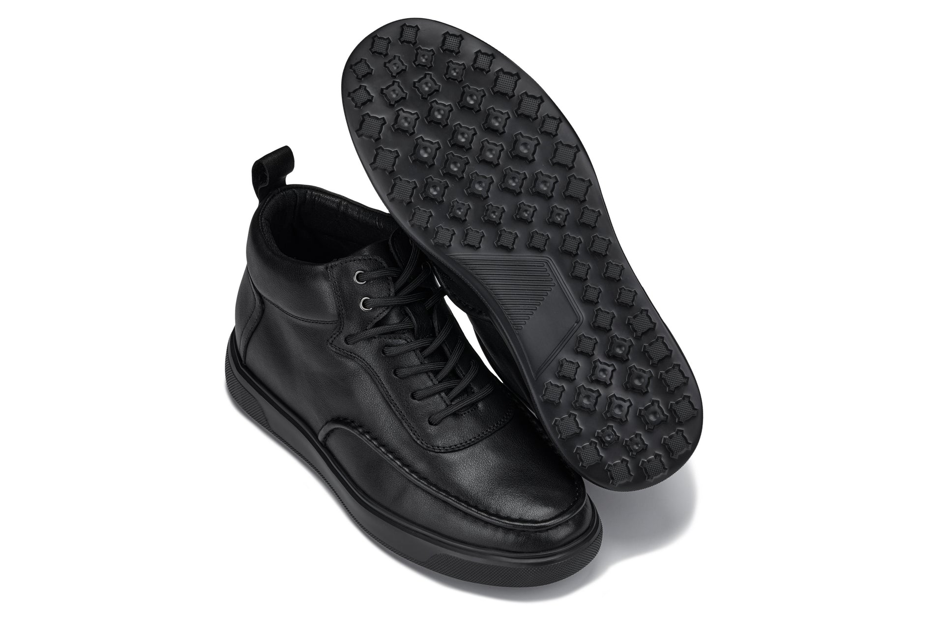 Y7112 - 2.8 Inches Taller (Black) - Nappa Leather Moc-Toe Men's Sneak-Boots