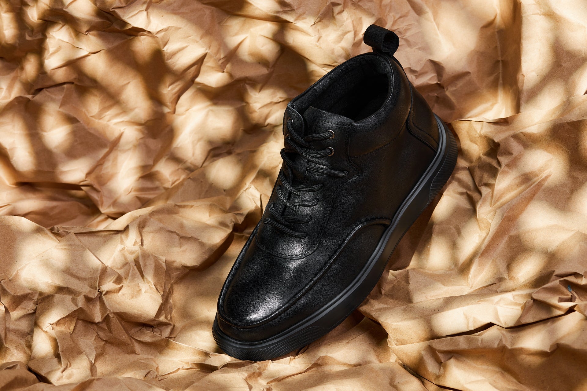 Y7112 - 2.8 Inches Taller (Black) - Nappa Leather Moc-Toe Men's Sneak-Boots