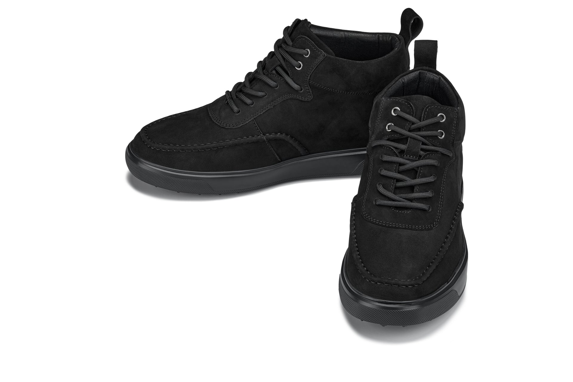 Y7113 - 2.8 Inches Taller (Black) - Nubuck Suede Moc-Toe Men's Sneak-Boots
