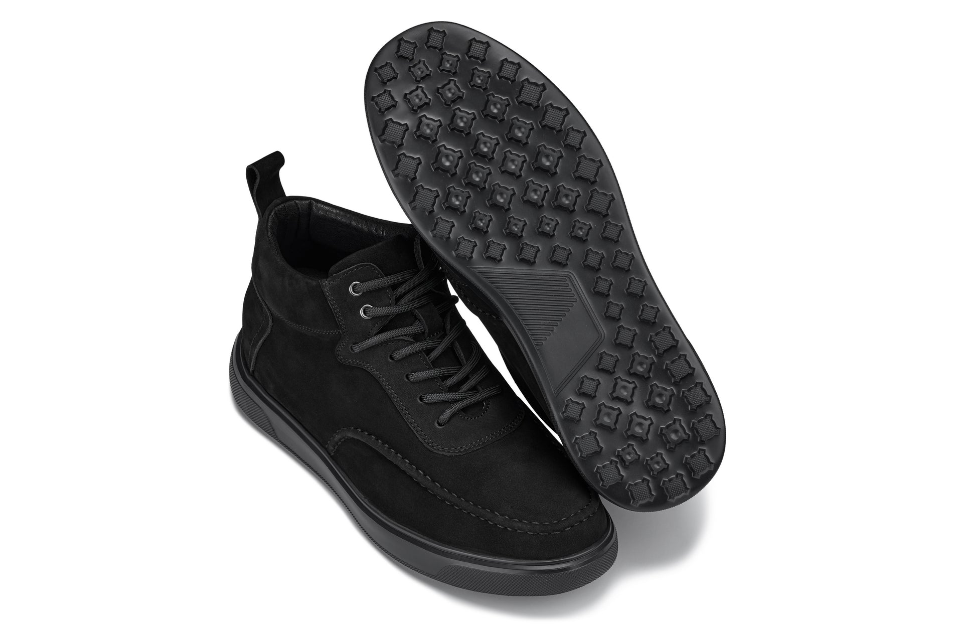 Y7113 - 2.8 Inches Taller (Black) - Nubuck Suede Moc-Toe Men's Sneak-Boots