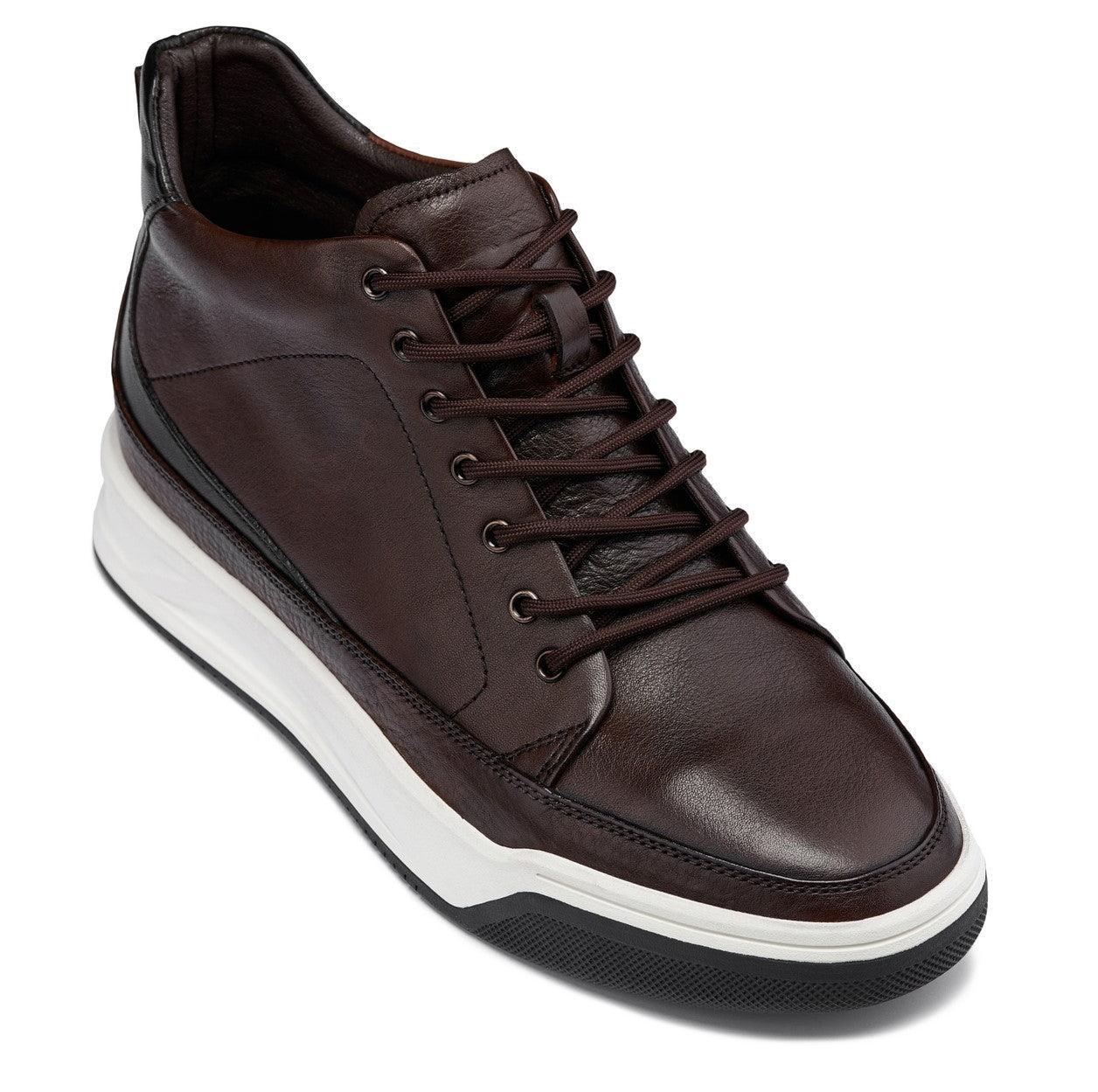 Y7152 - 2.6 Inches Taller (Coffee Brown) - Leather Ankle Top Men's Sneak-Boot