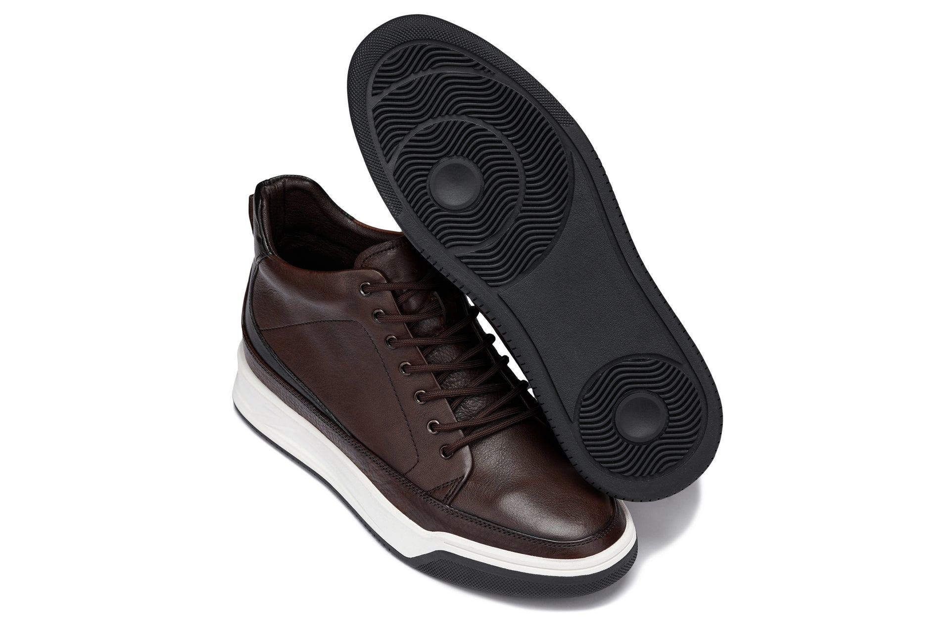 Y7152 - 2.6 Inches Taller (Coffee Brown) - Leather Ankle Top Men's Sneak-Boot