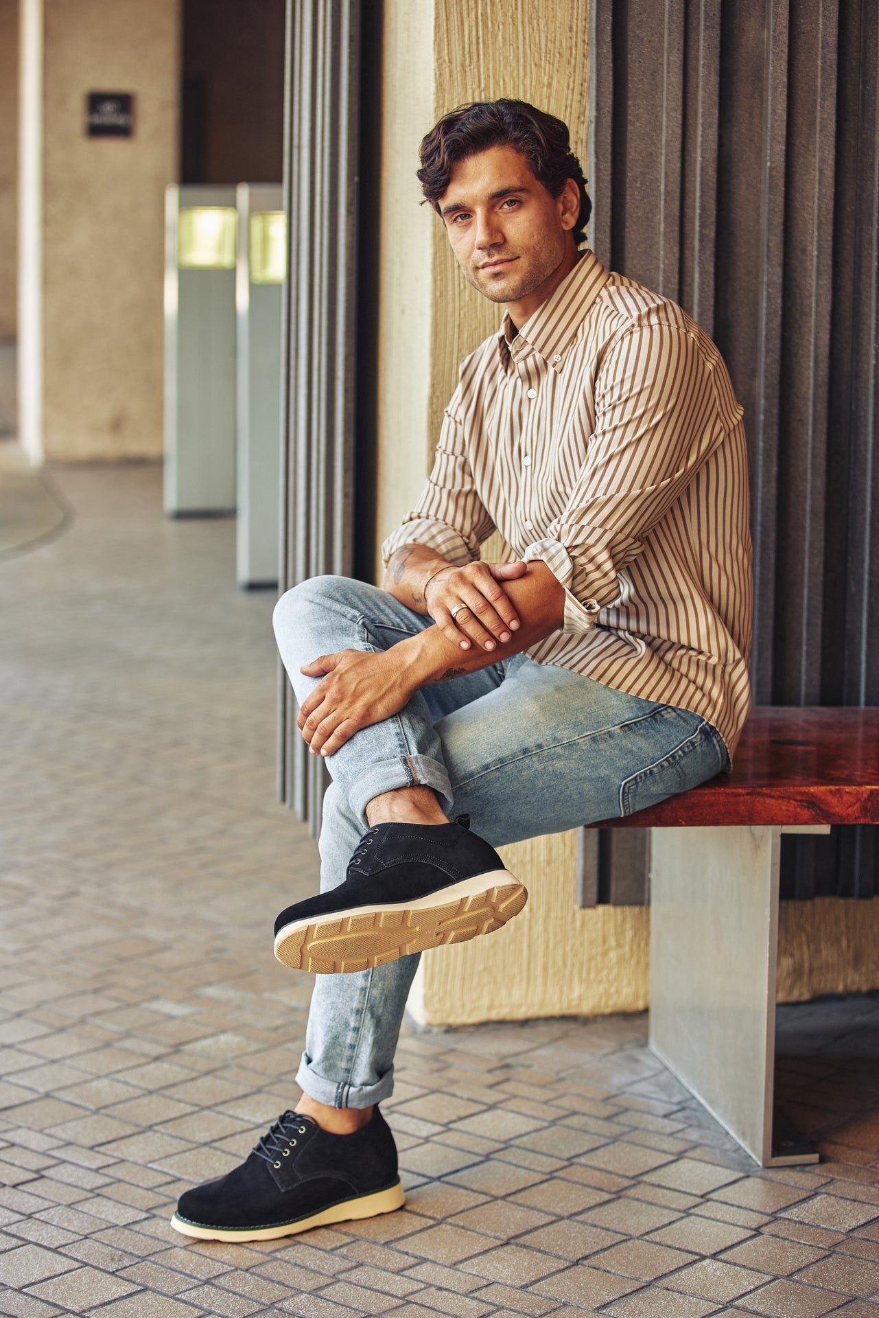 Y7261 - 2.8 Inches Taller (Black) - Nubuck Upper Wedge Sole Men's Work Boots