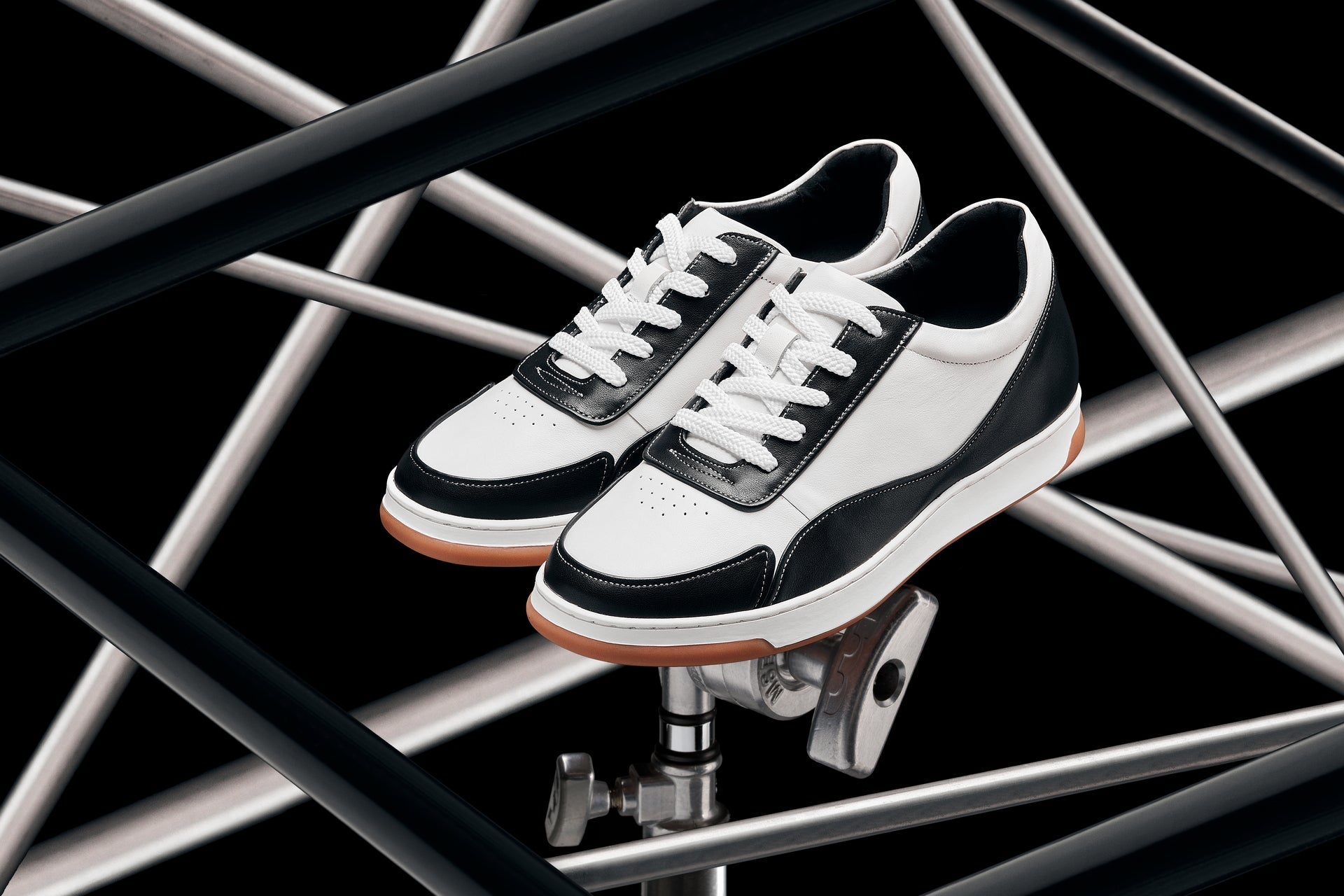 Y7884 - 2.6 Inches Taller (Black/White/White & Gum Sole) - Elevated Leather Men's Sneakers