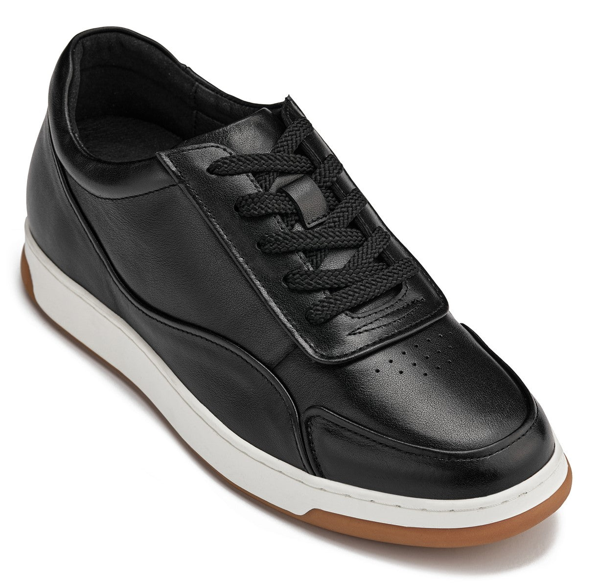 Y7885 - 2.6 Inches Taller (Black/White & Gum Sole) - Elevated Leather Sneakers