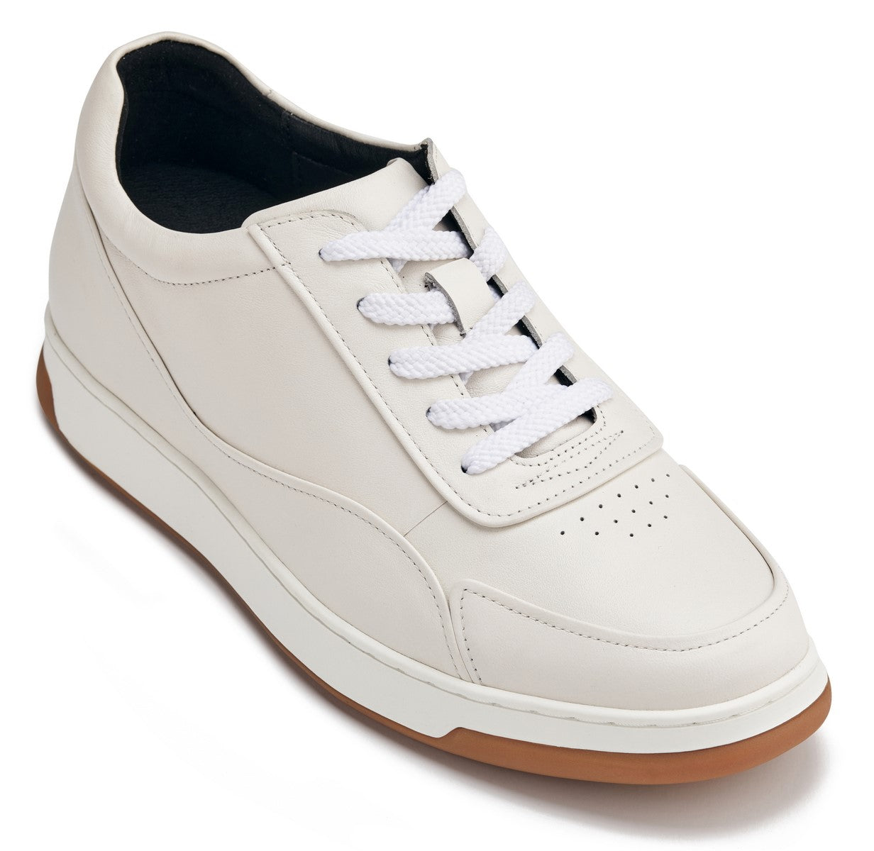 Y7886 - 2.6 Inches Taller (Off-White/White & Gum Sole) - Elevated Leather Men's Sneakers