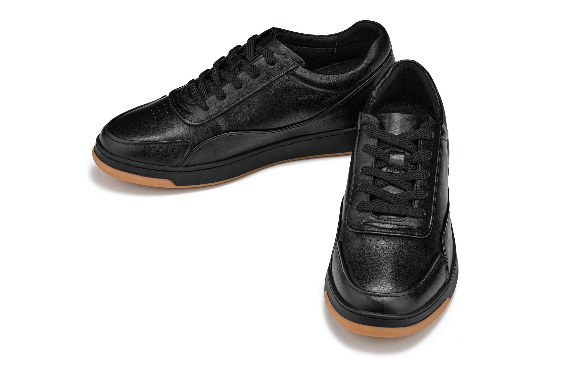 Y7888 - 2.6 Inches Taller (Noir/Black & Gum Sole) - Elevated Leather Men's Sneakers