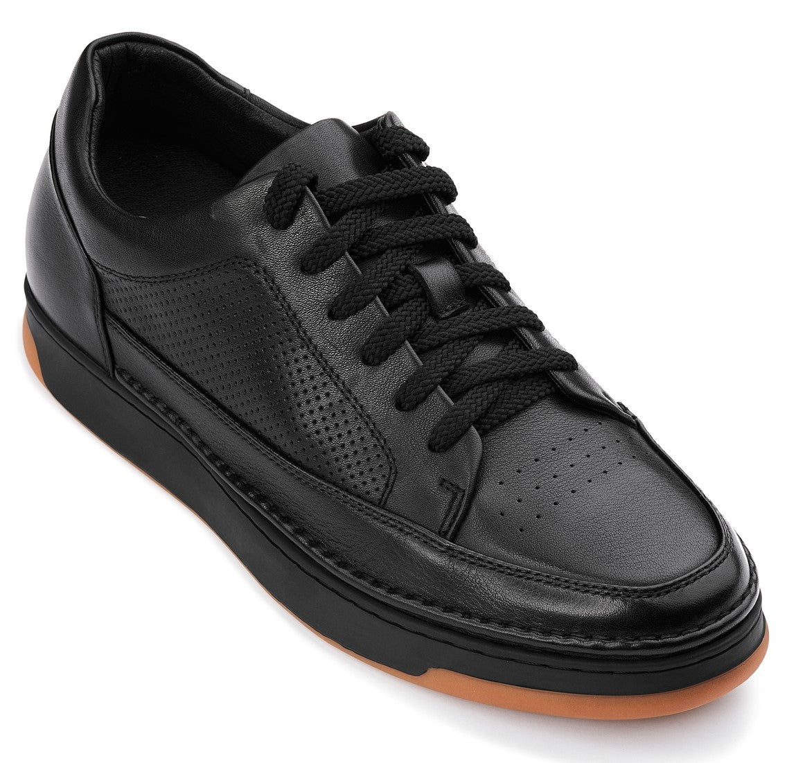 Y7931 - 2.6 Inches Taller (Noir/Black) - Elevated Leather Micro-Perforated Men's Sneakers