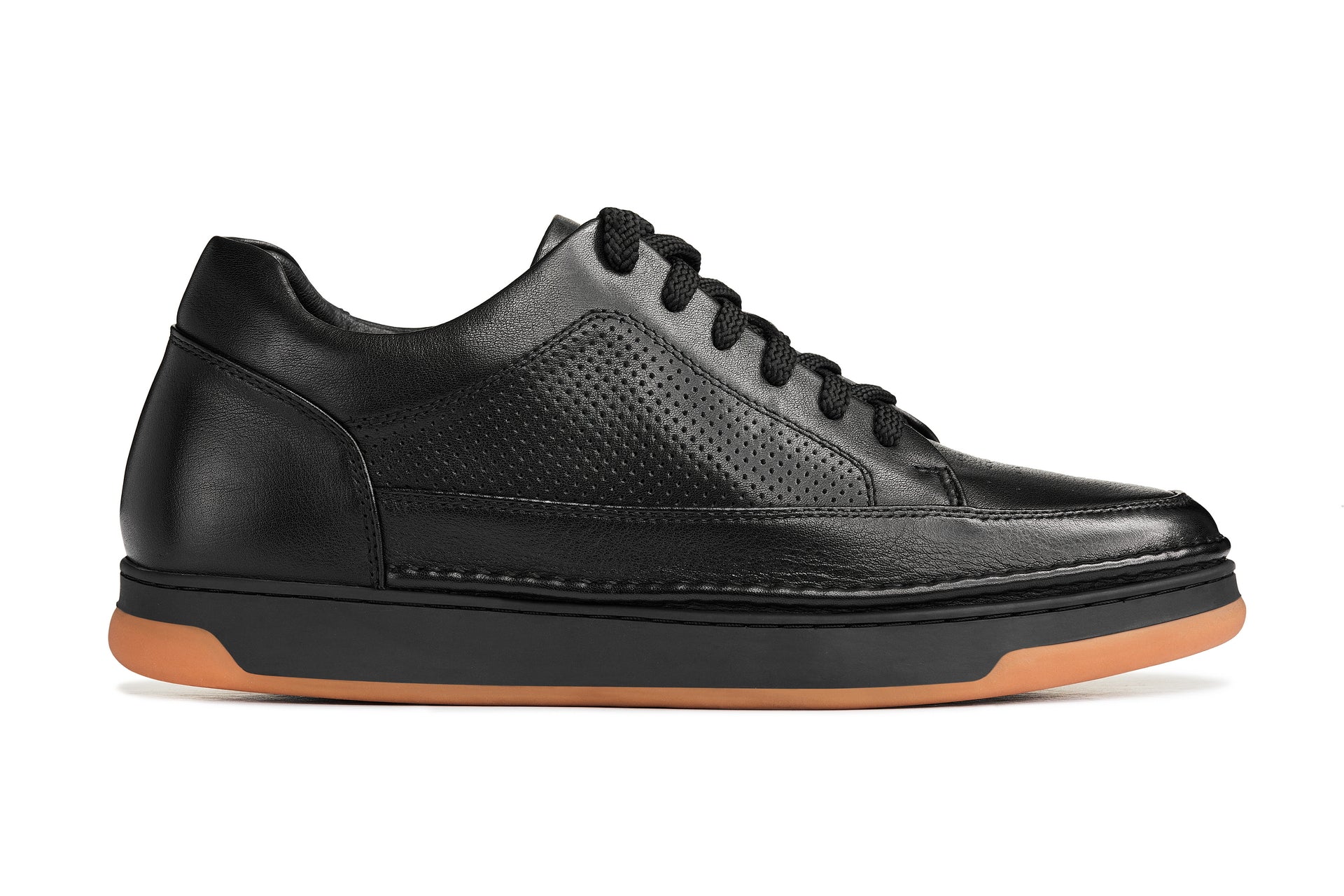 Y7931 - 2.6 Inches Taller (Noir/Black) - Elevated Leather Micro-Perforated Men's Sneakers