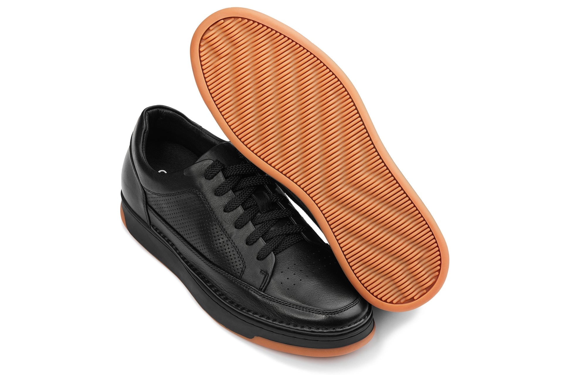 Y7931 - 2.6 Inches Taller (Noir/Black) - Elevated Leather Micro-Perforated Men's Sneakers